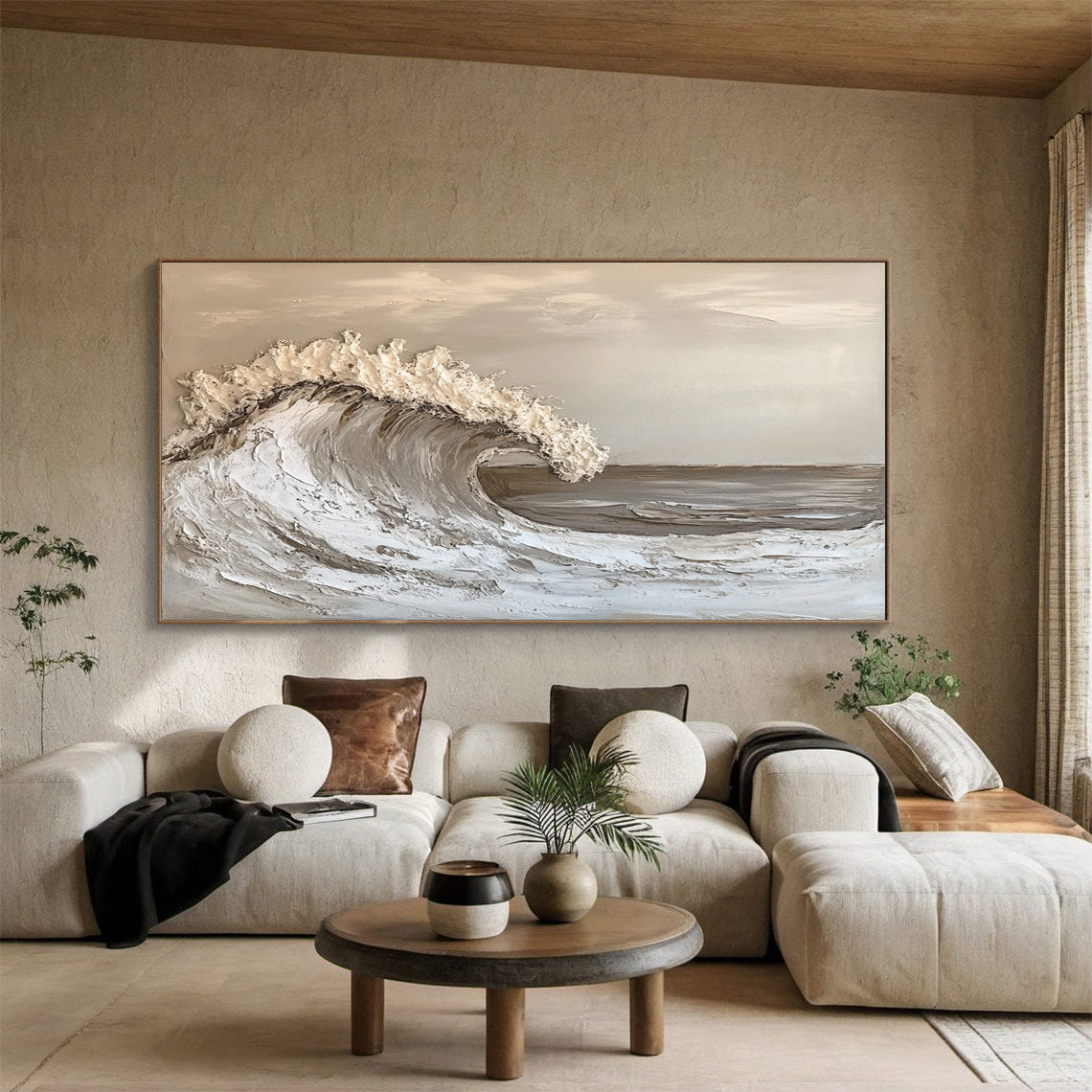 Tidal Harmony: Earthy Textured Wave Art in Neutral Tones