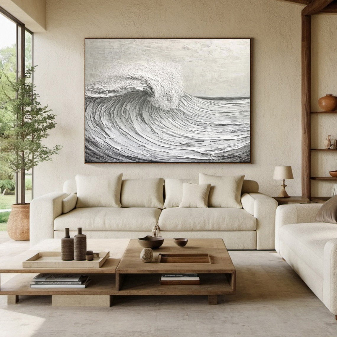 Silver Tide: Monochrome Textured Wave Art