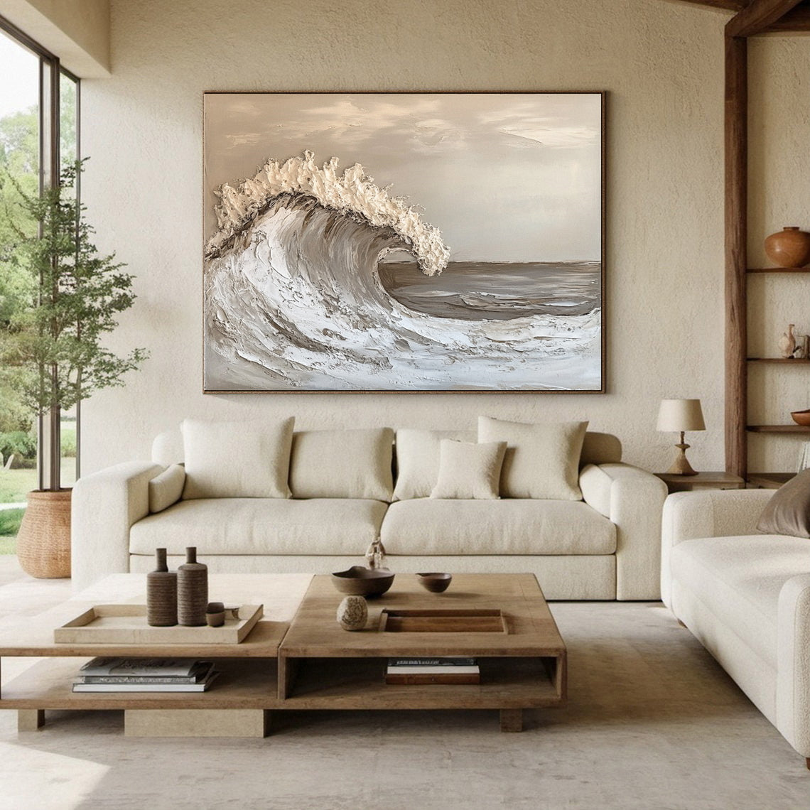 Tidal Harmony: Earthy Textured Wave Art in Neutral Tones