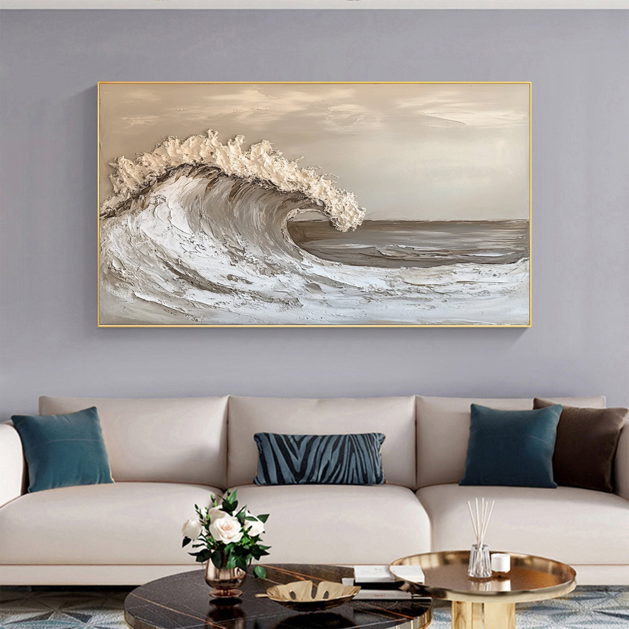 Tidal Harmony: Earthy Textured Wave Art in Neutral Tones