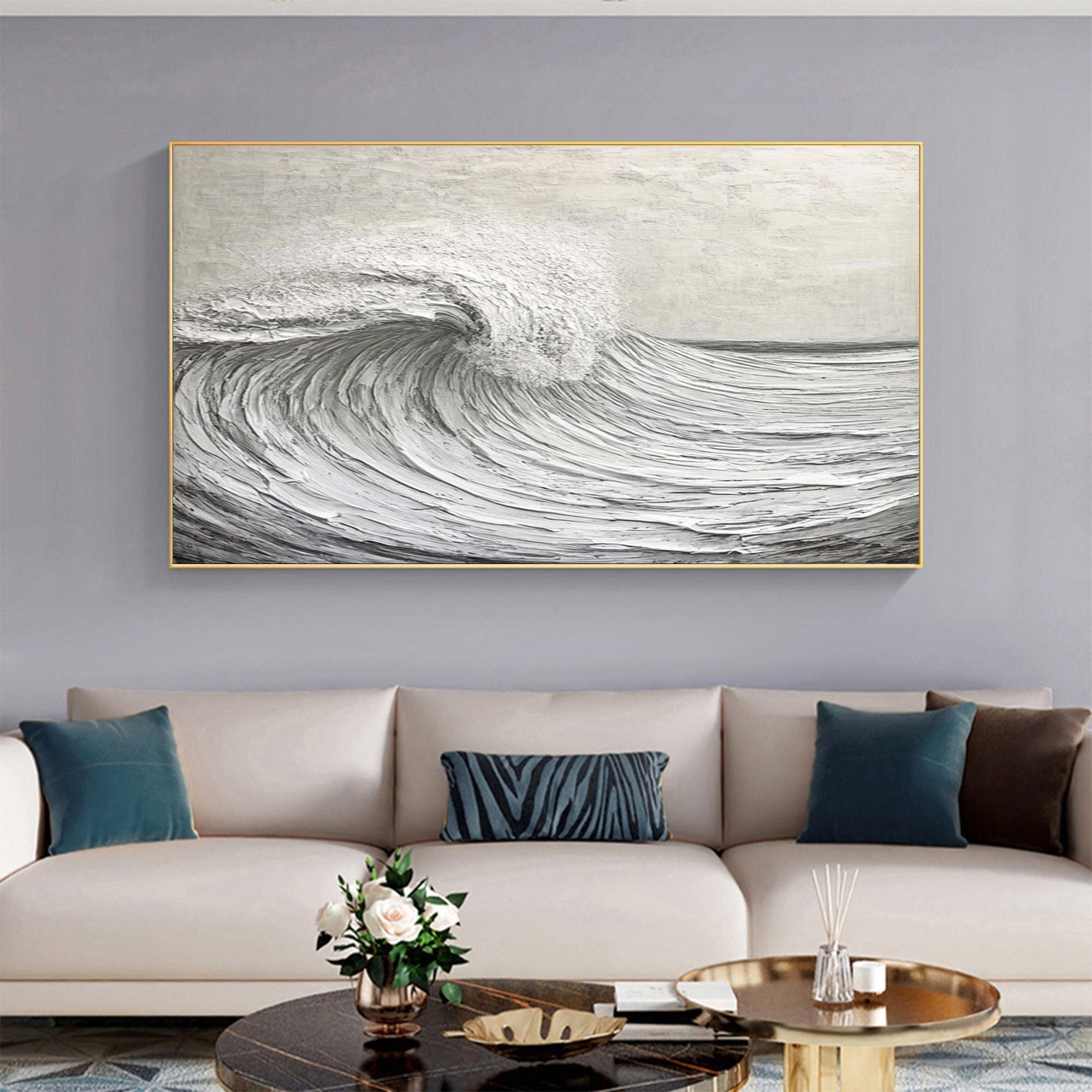 Silver Tide: Monochrome Textured Wave Art