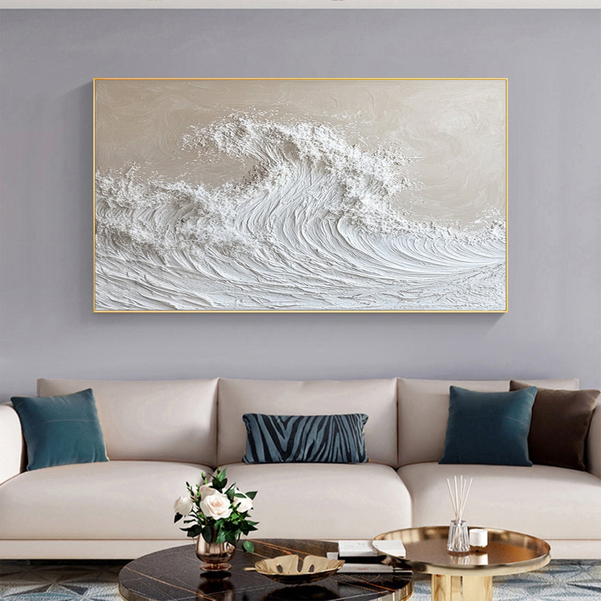 Serenity Wave: Off-White Textured Ocean Art