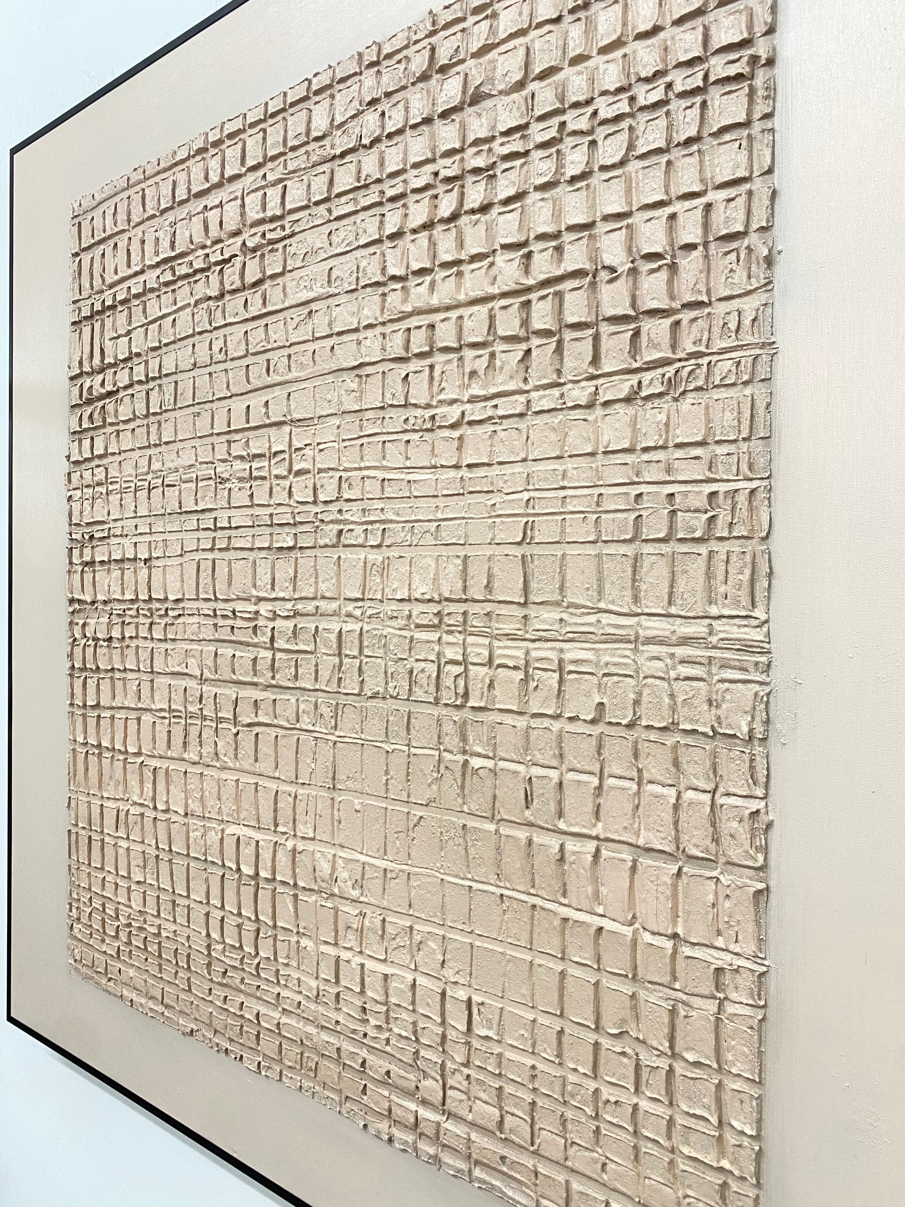 Earth Grid: Textured Abstract Canvas in Warm Beige