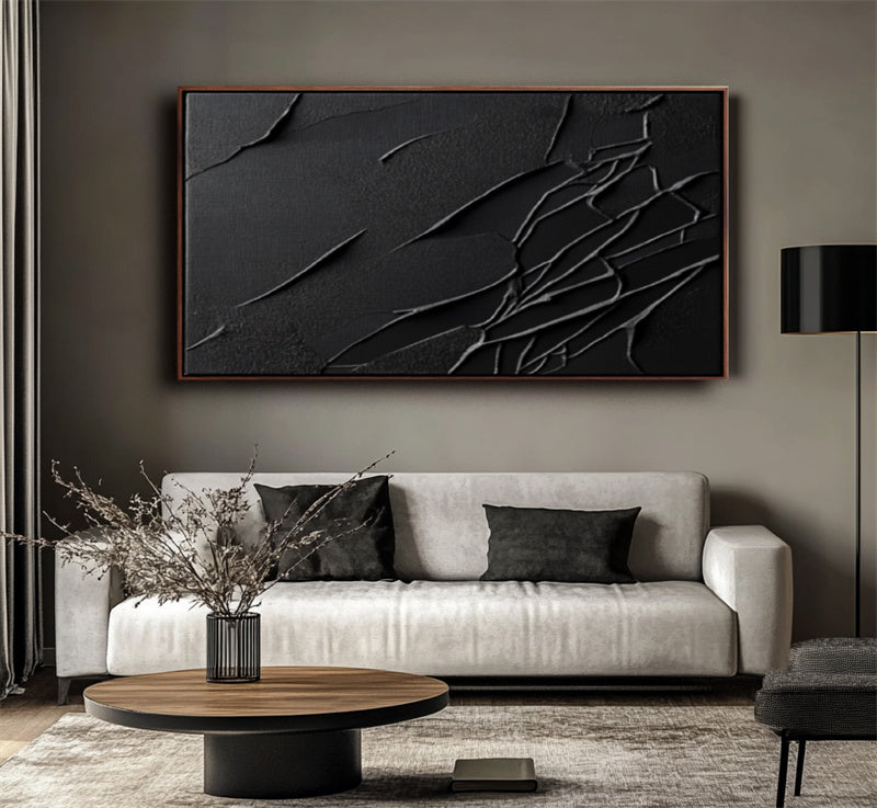 Cracked All-Black Abstract Art-241468