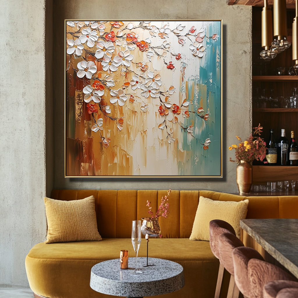 Golden Bloom Textured Painting-wp241838