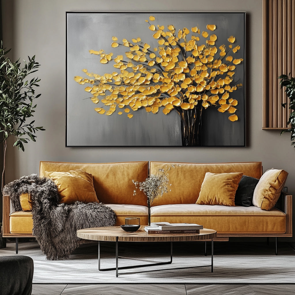 Golden Leaves on Grey Canvas-wp241968