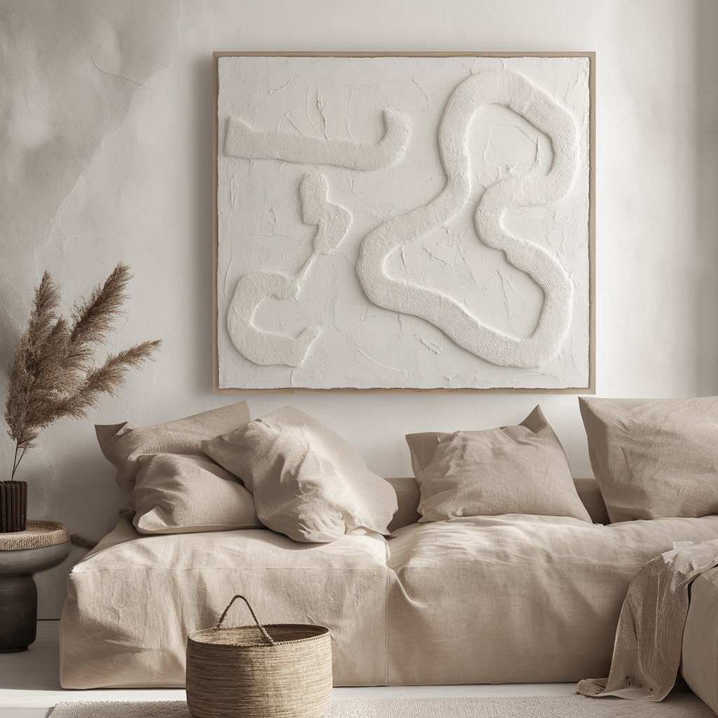 Traced Stillness - White 3D Textured Canvas Wall Art Minimalist Abstract Neutral Decor