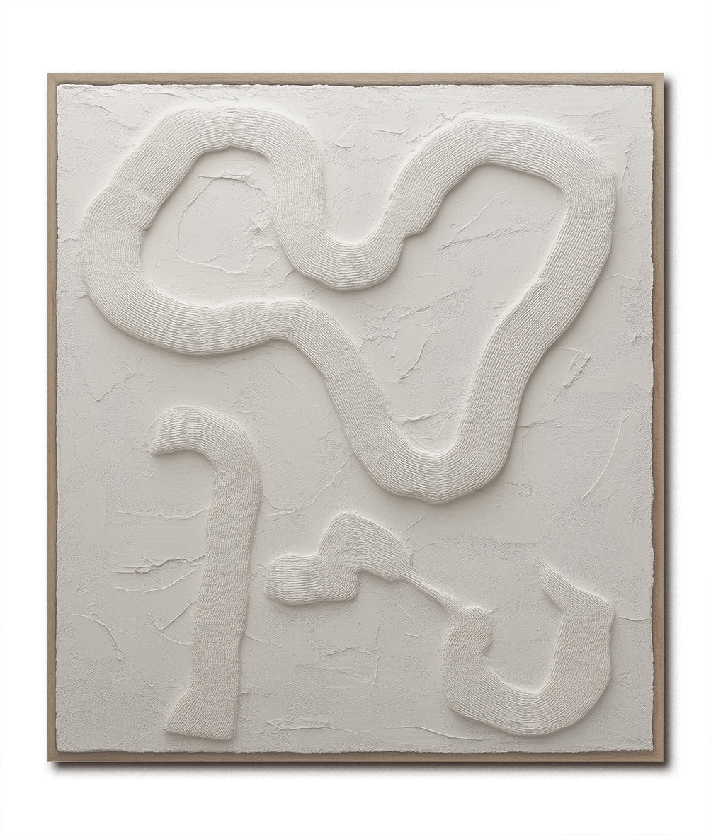 Traced Stillness - White 3D Textured Canvas Wall Art Minimalist Abstract Neutral Decor