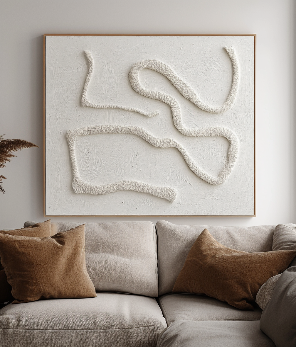 Silent Trace - Minimalist White 3D Textured Canvas Neutral Abstract Wall Art