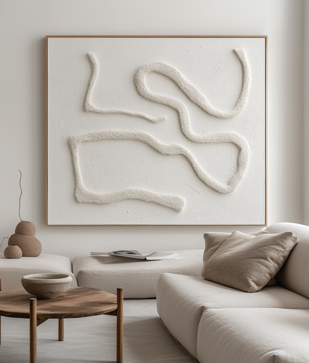 Silent Trace - Minimalist White 3D Textured Canvas Neutral Abstract Wall Art