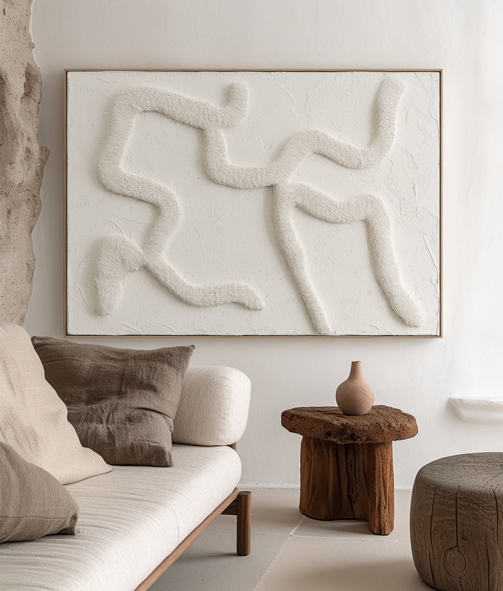 Pathflow - Minimalist 3D Textured Abstract Wall Art Neutral Relief Canvas