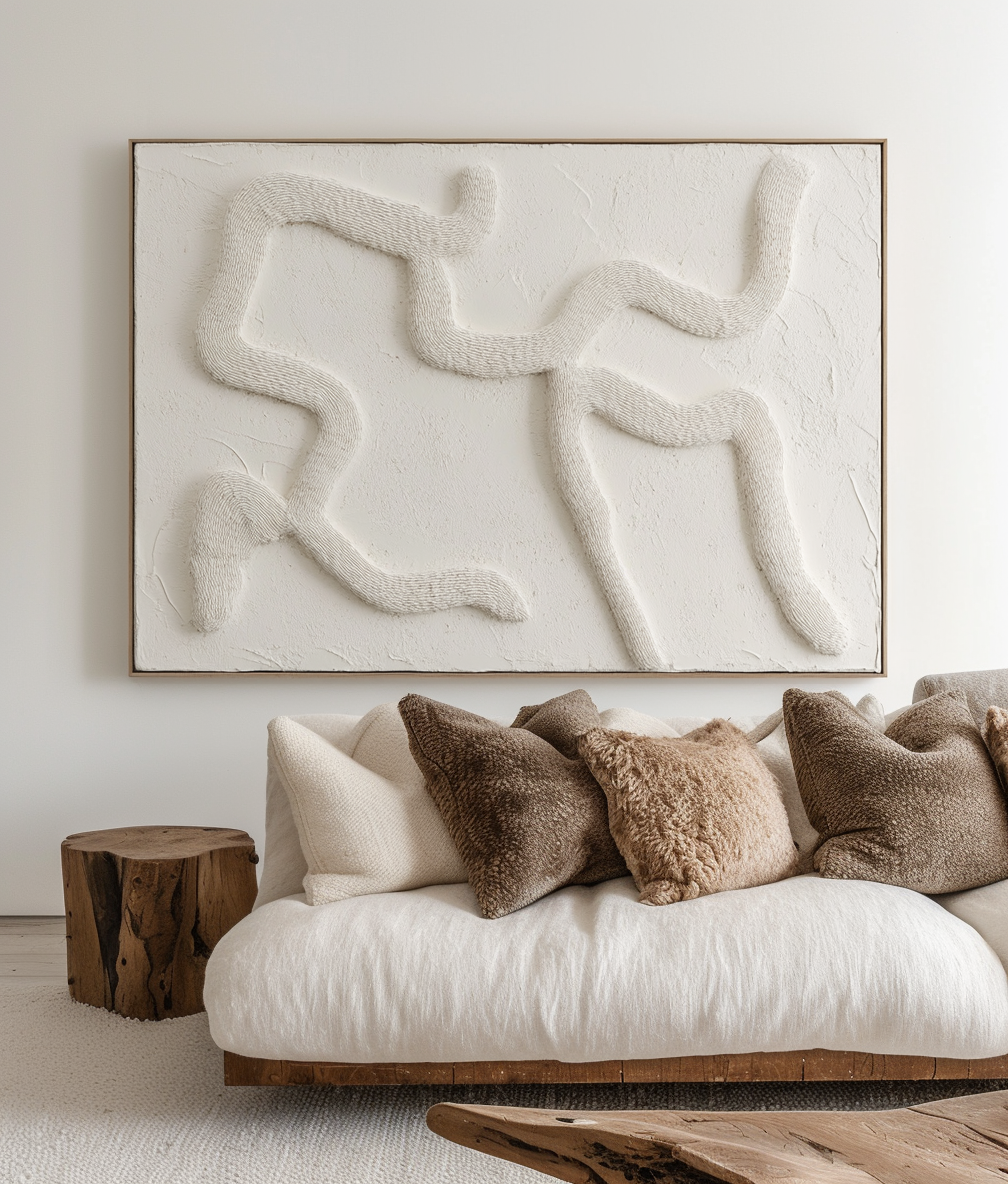 Pathflow - Minimalist 3D Textured Abstract Wall Art Neutral Relief Canvas