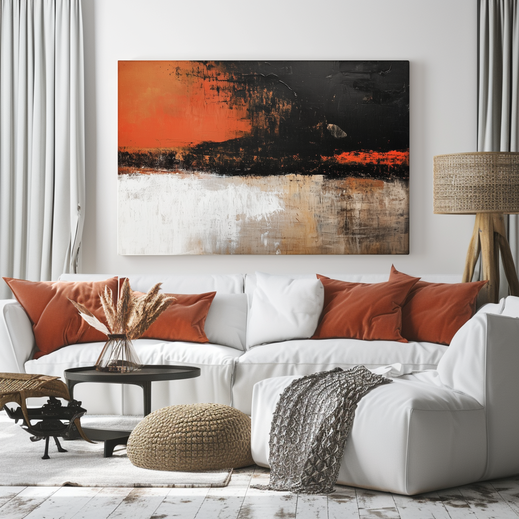 Ashes of Dawn – Abstract Textured Painting in Black, Red & Beige