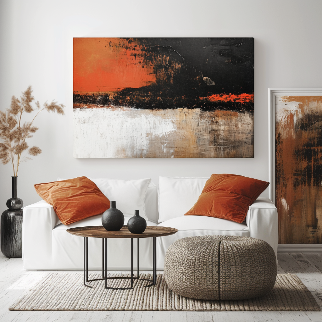 Ashes of Dawn – Abstract Textured Painting in Black, Red & Beige