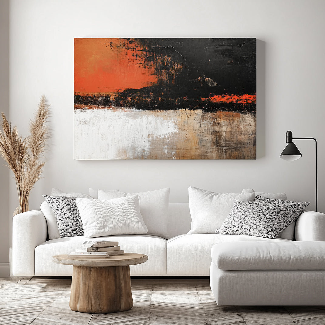 Ashes of Dawn – Abstract Textured Painting in Black, Red & Beige
