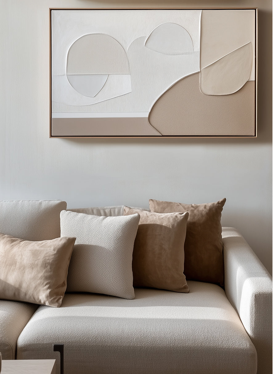 Calm Form – Neutral Geometric Abstract Canvas Textured Wall Art Horizontal Decor