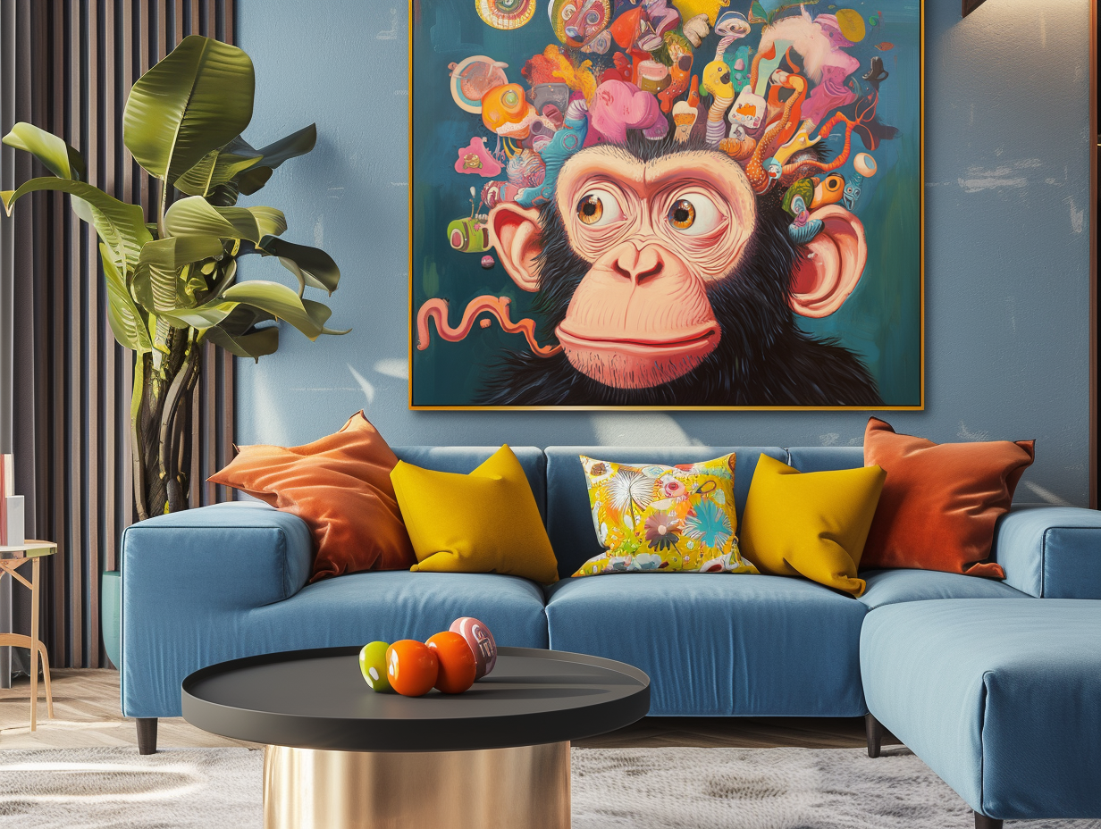 Imaginative Monkey Art Print Whimsical Abstract Cartoon Wall Decor
