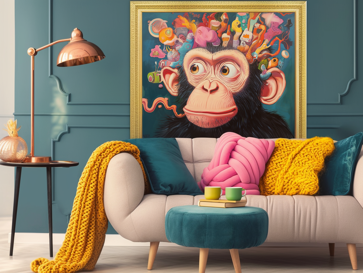 Imaginative Monkey Art Print Whimsical Abstract Cartoon Wall Decor