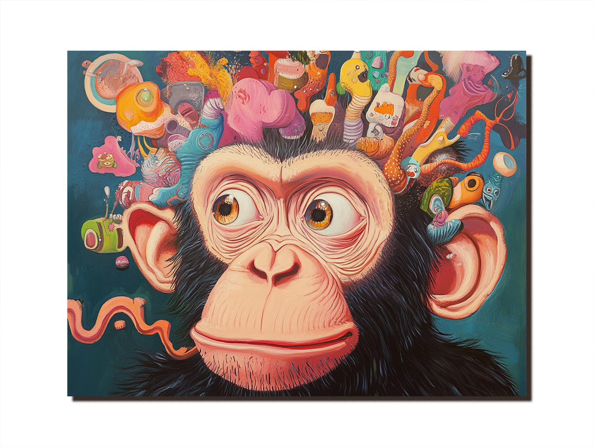 Imaginative Monkey Art Print Whimsical Abstract Cartoon Wall Decor