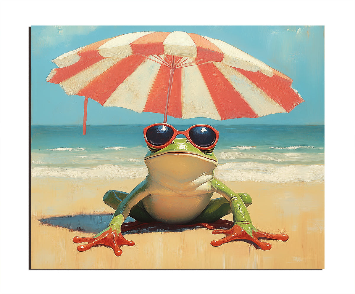 Chillin' Frog - Funny Frog Beach Painting Summer Animal Wall Art for Kids or Home