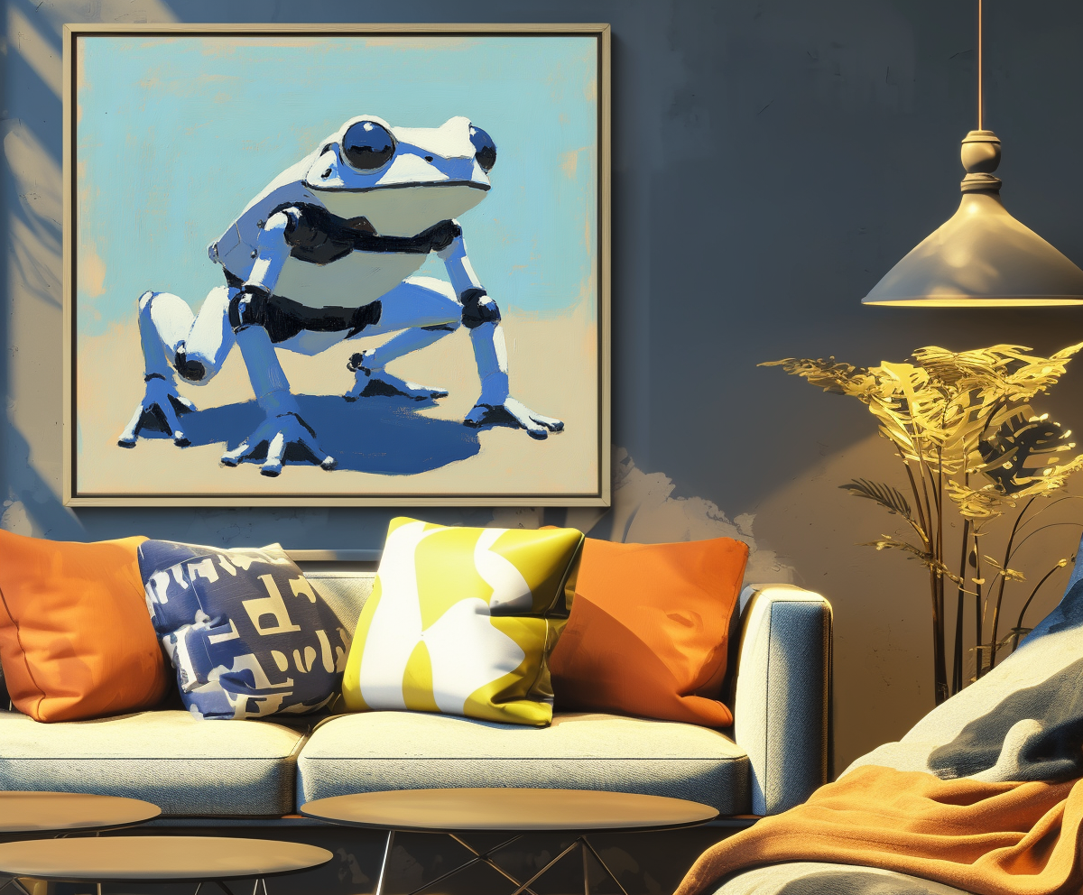 Cyber Hop - Robot Frog Art Futuristic Animal Wall Decor with Sci-Fi Style