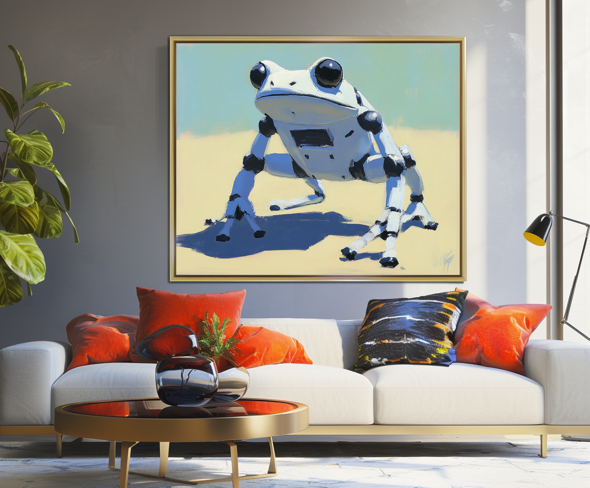 Cyber Hop - Robot Frog Art Futuristic Animal Wall Decor with Sci-Fi Style