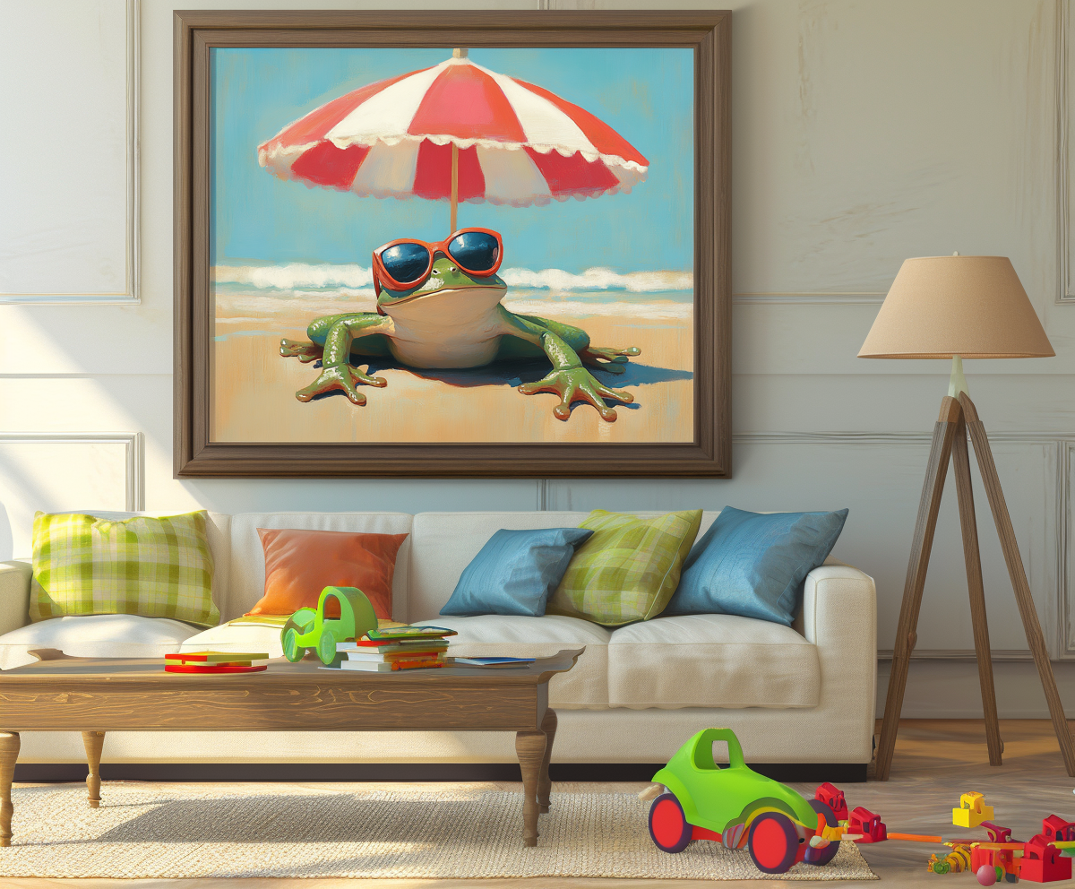 Beach Boss - Funny Frog Beach Art Cartoon Summer Wall Decor for Kids Room