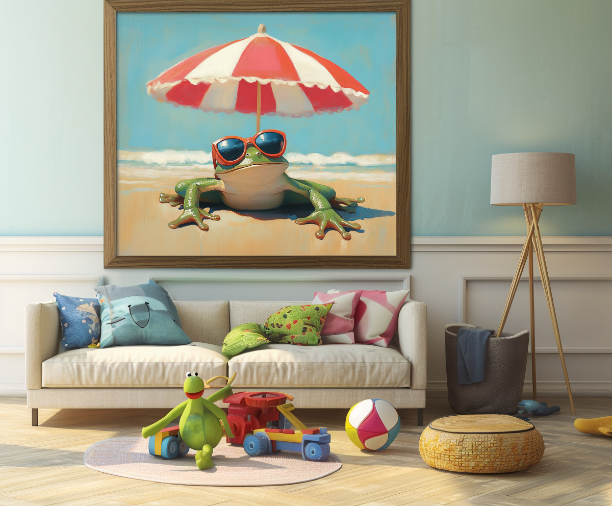 Beach Boss - Funny Frog Beach Art Cartoon Summer Wall Decor for Kids Room