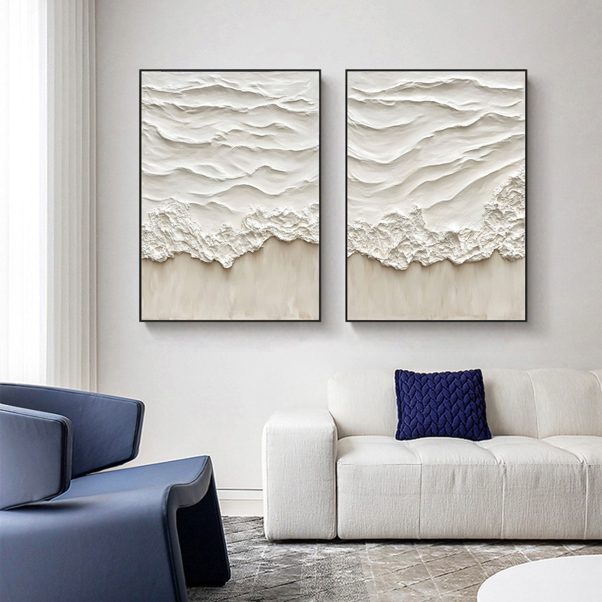 Ethereal Waves: Textured Diptych