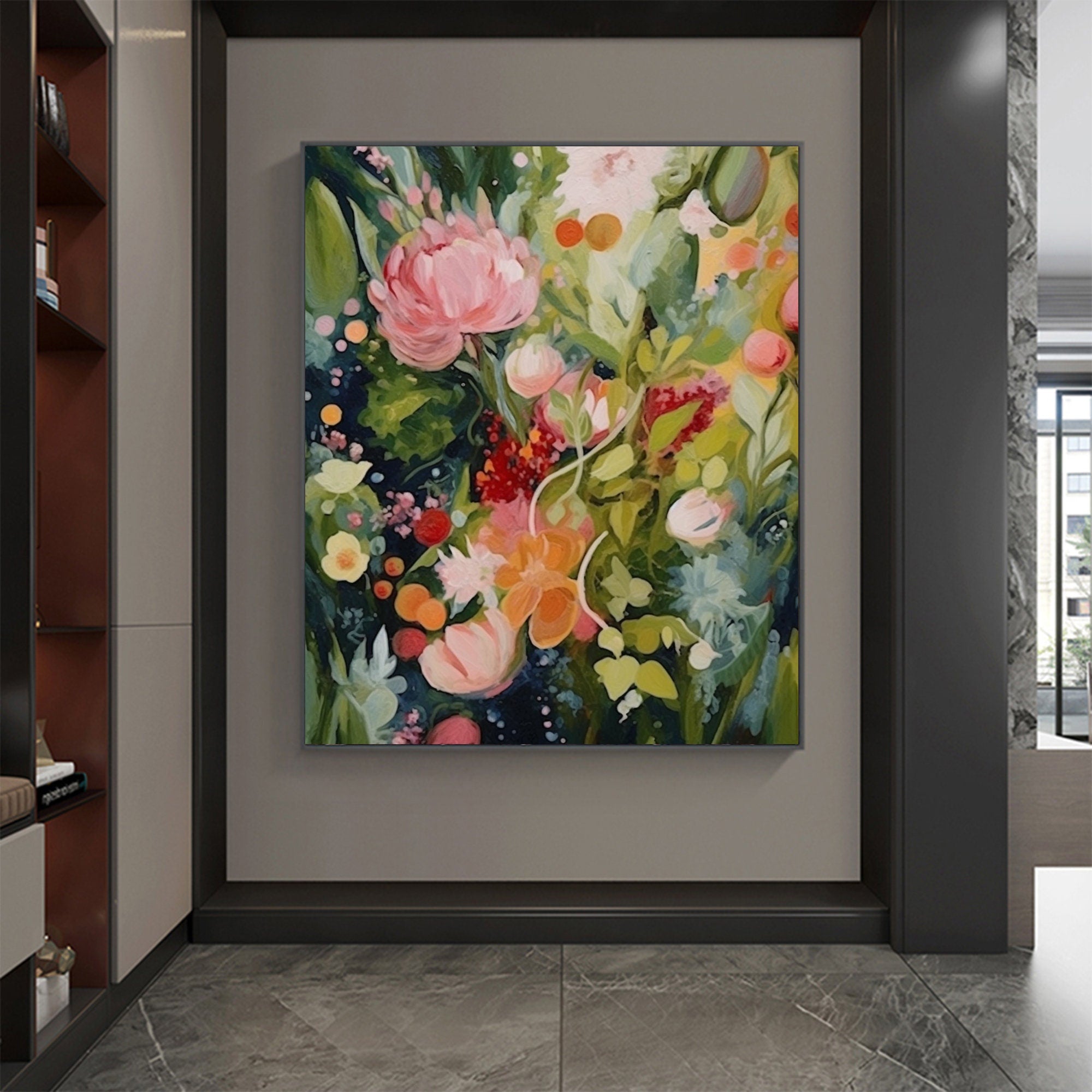 Vibrant Bloom: Energetic Abstract Floral Canvas Art