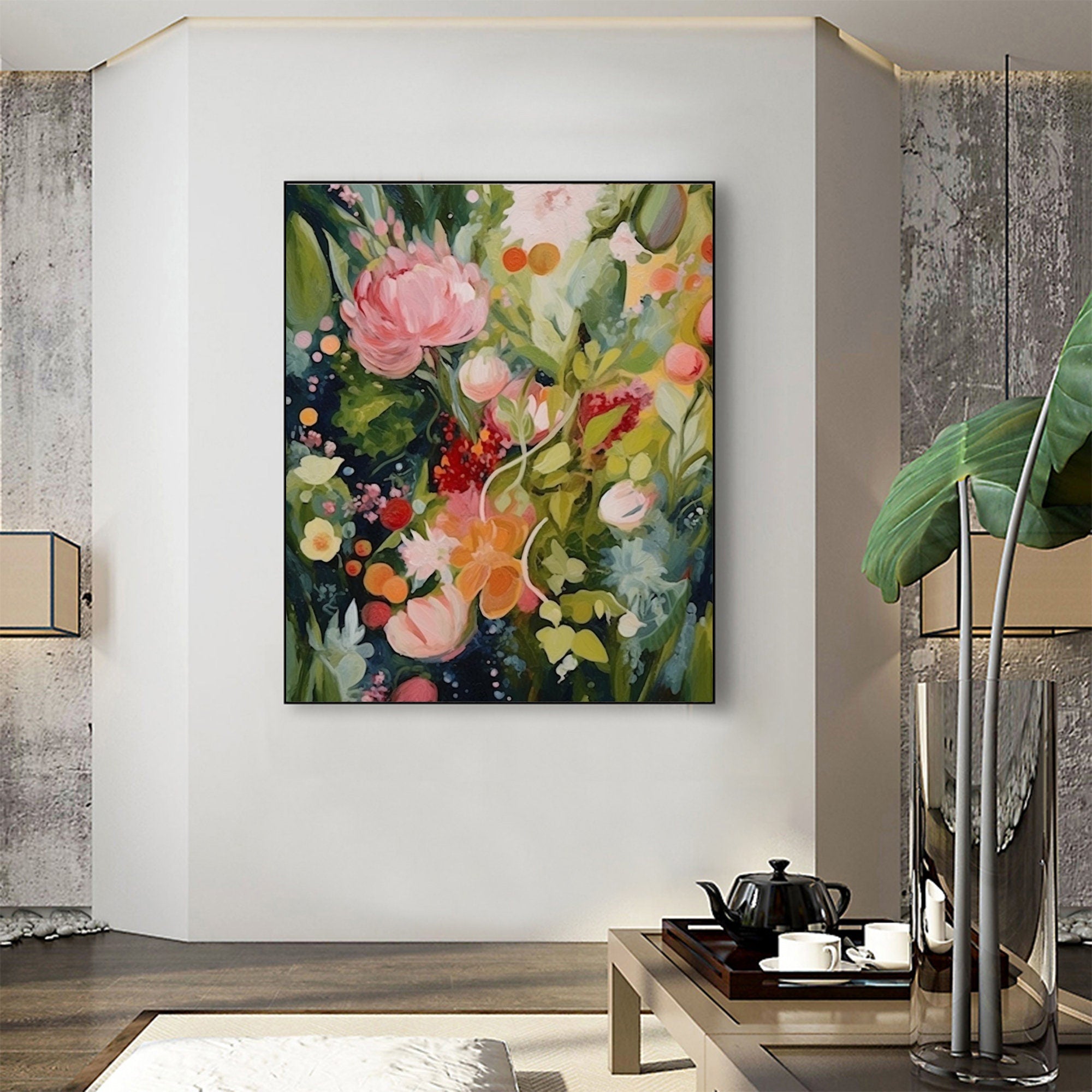 Vibrant Bloom: Energetic Abstract Floral Canvas Art