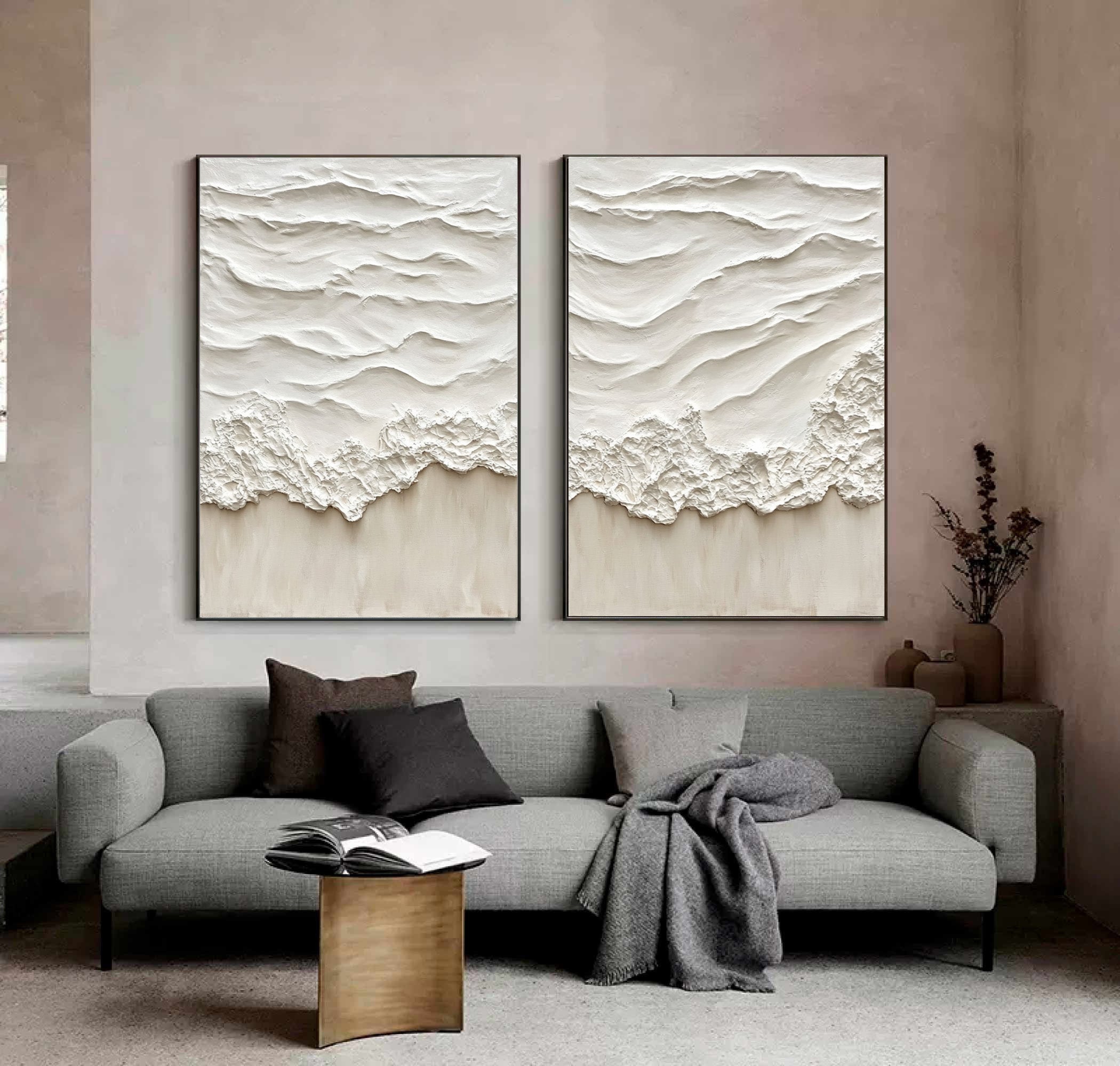 Ethereal Waves: Textured Diptych