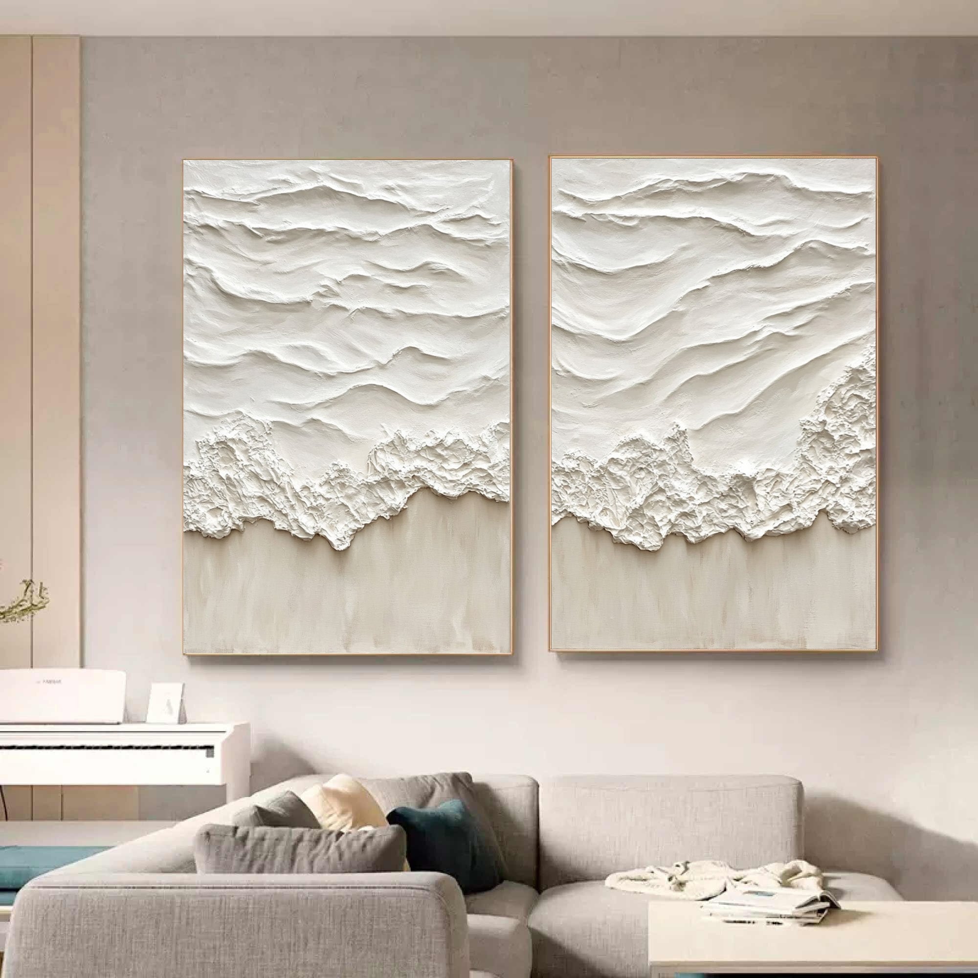 Ethereal Waves: Textured Diptych