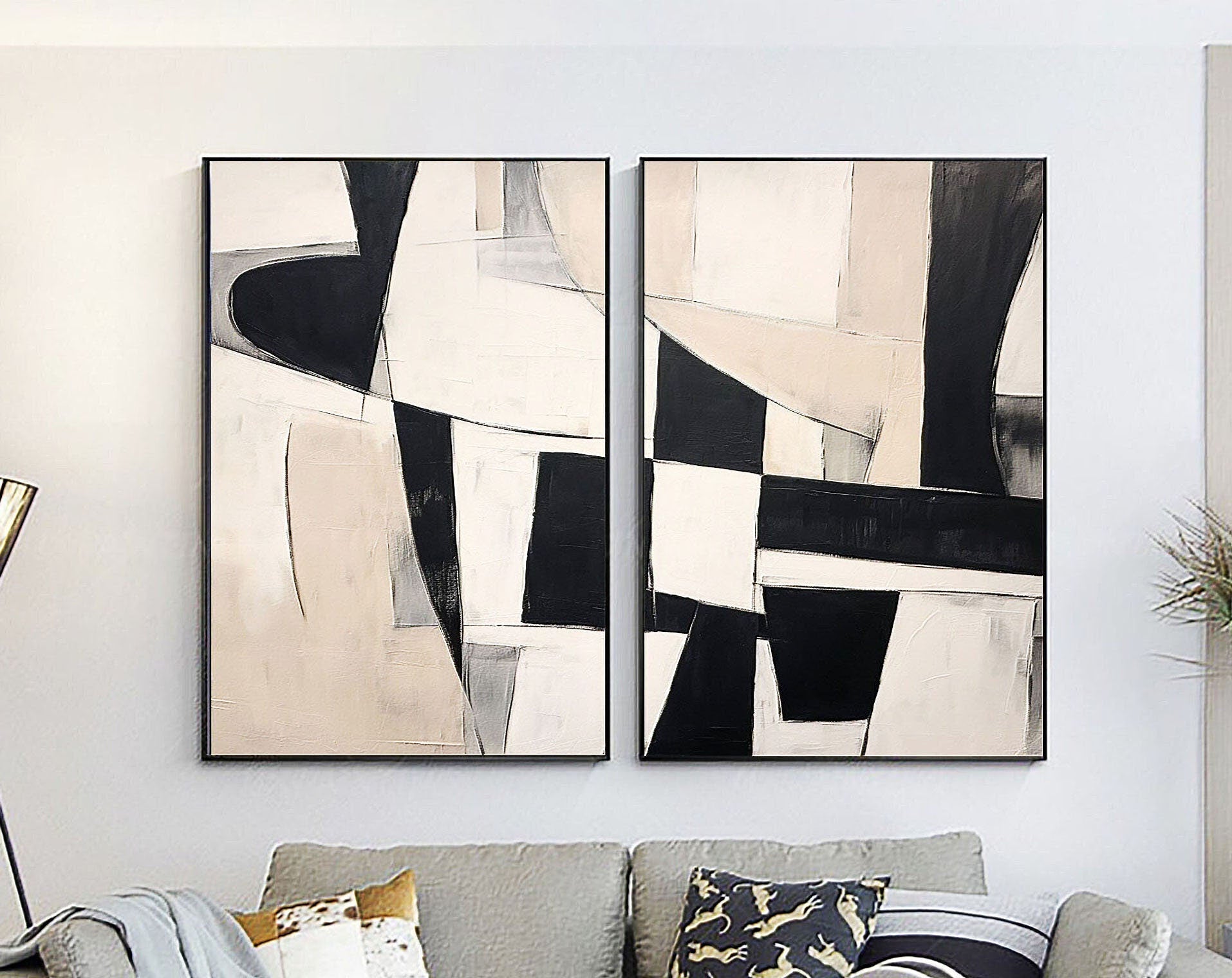 Black & White Minimalist Painting Set Of 2 #BWS 009