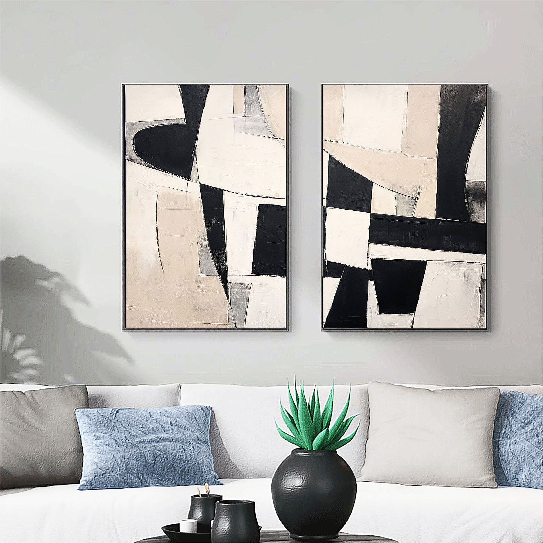 Black & White Minimalist Painting Set Of 2 #BWS 009