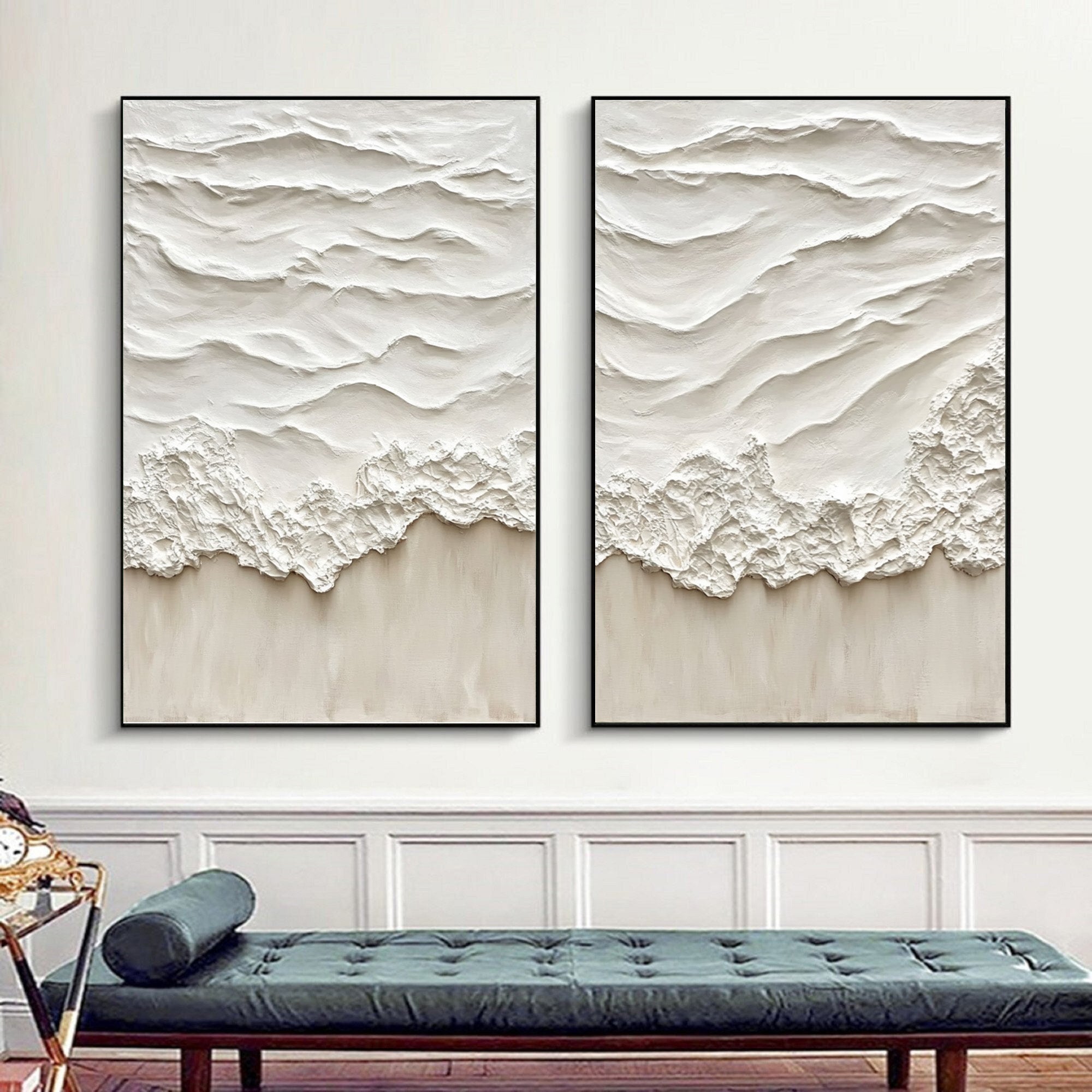 Ethereal Waves: Textured Diptych