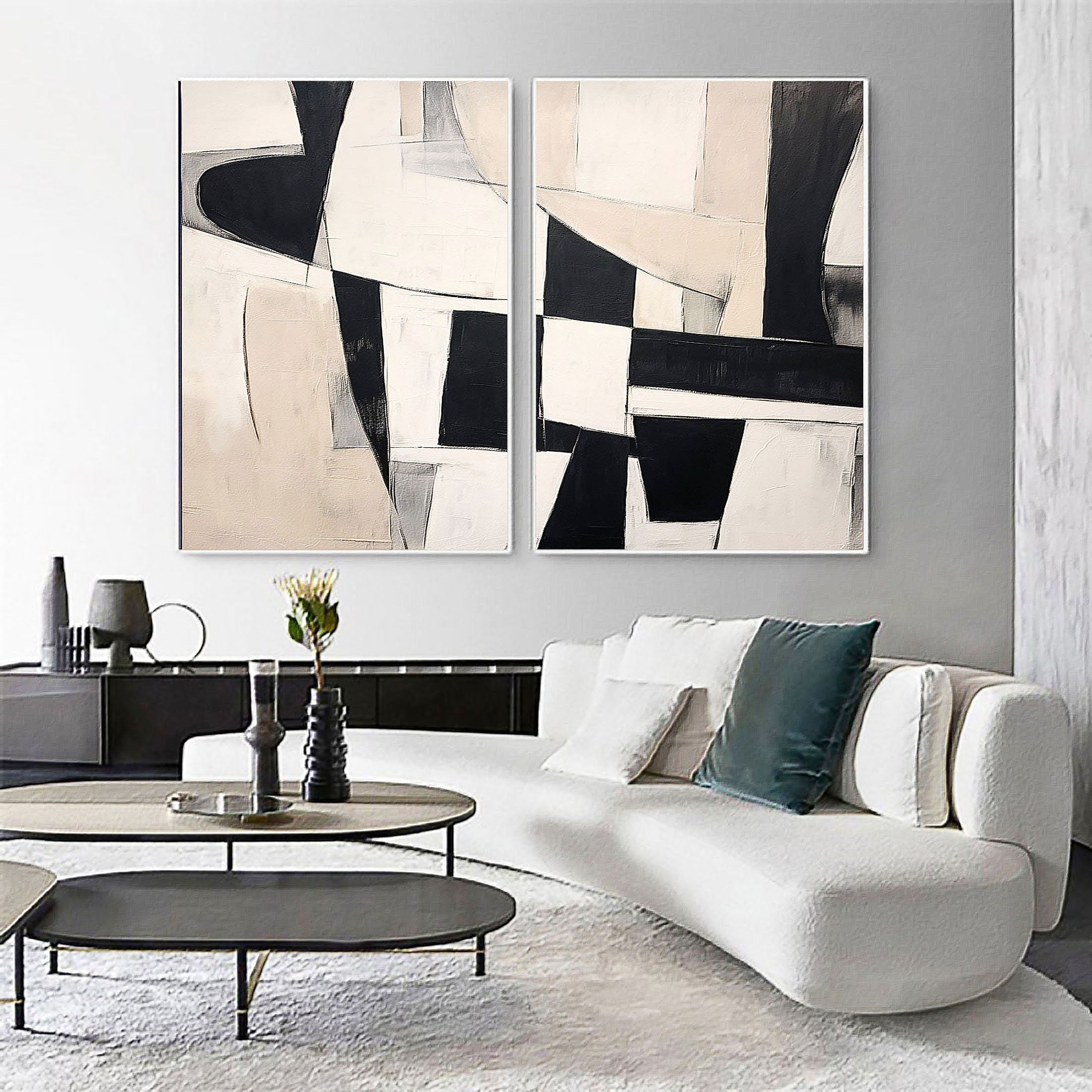 Black & White Minimalist Painting Set Of 2 #BWS 009