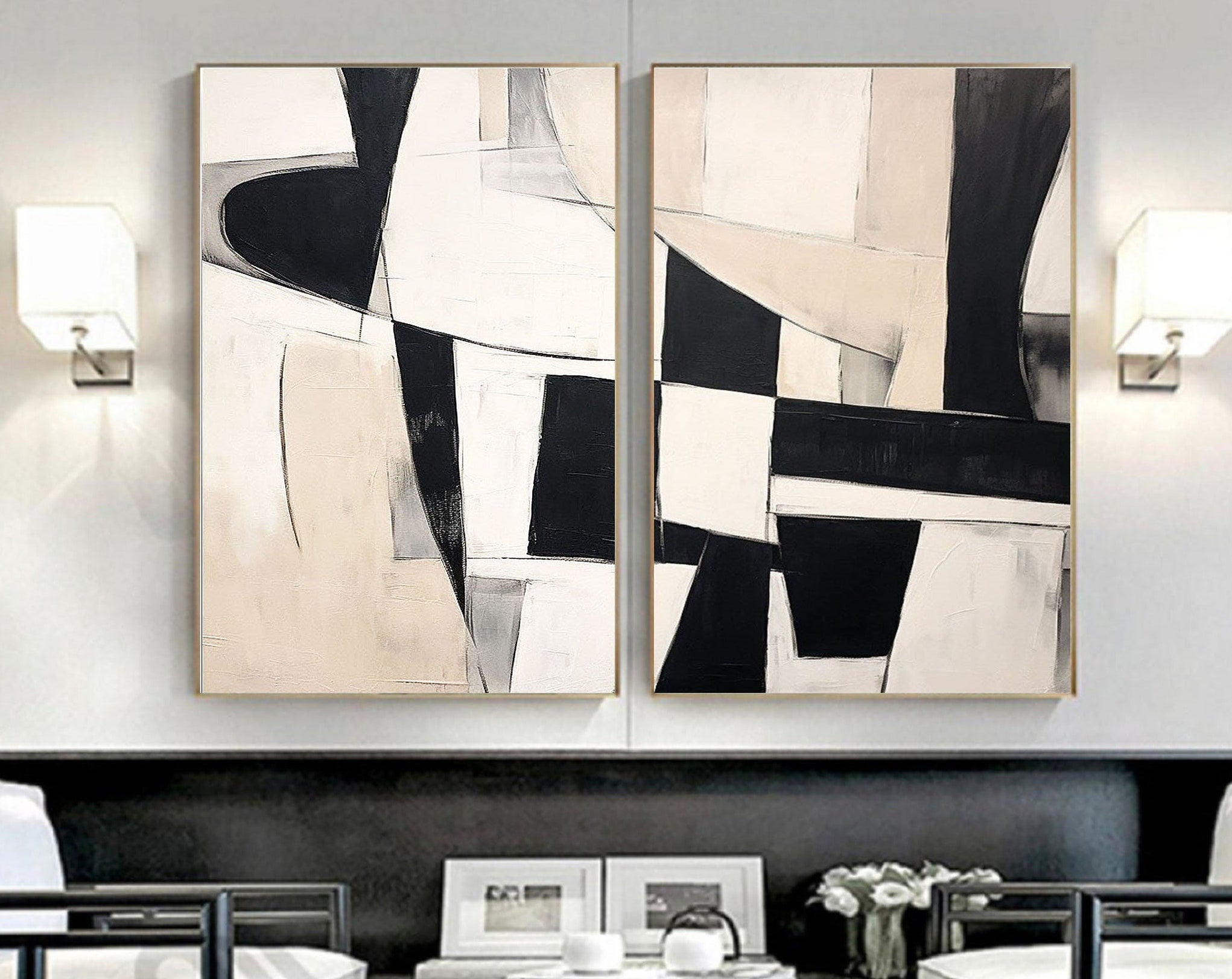 Black & White Minimalist Painting Set Of 2 #BWS 009