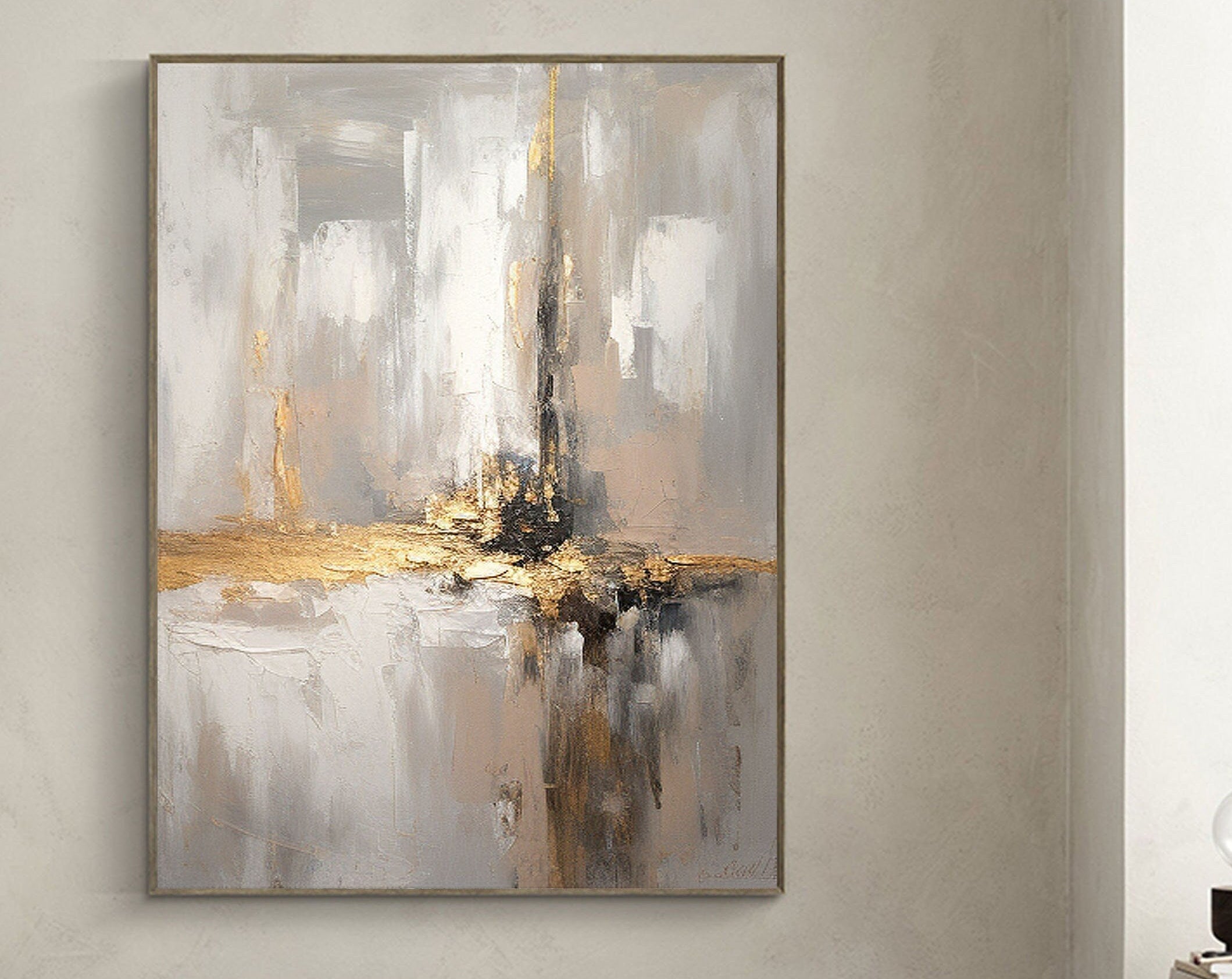 Radiant Harmony: Gold-Infused Canvas Art