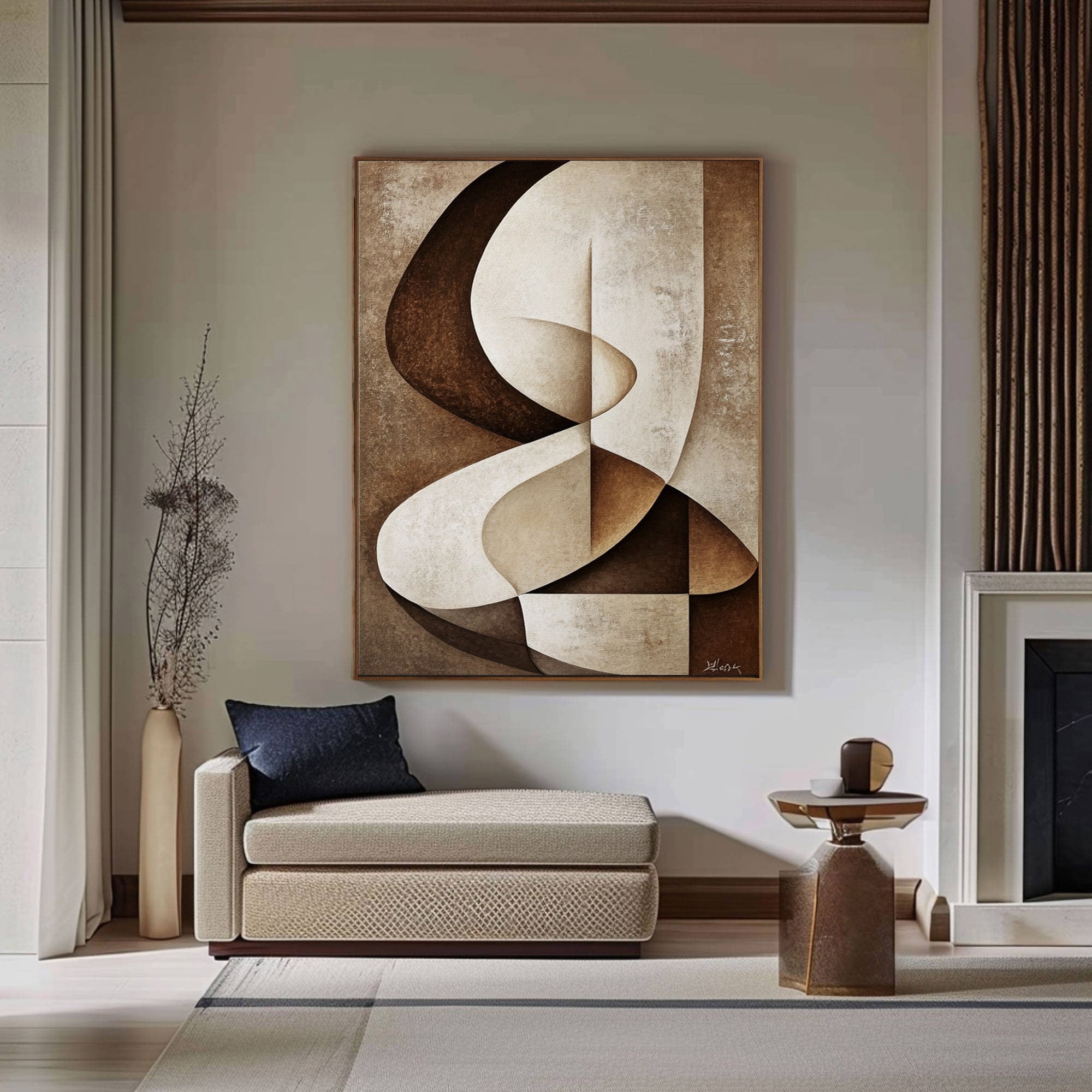 Curved Tranquility: Abstract Fluid Canvas for Contemporary Interiors