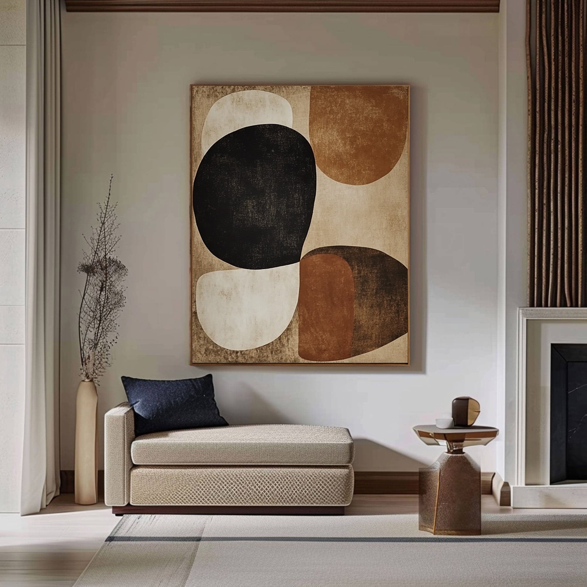 Earthbound Harmony: Abstract Geometric Canvas for Warm Interiors