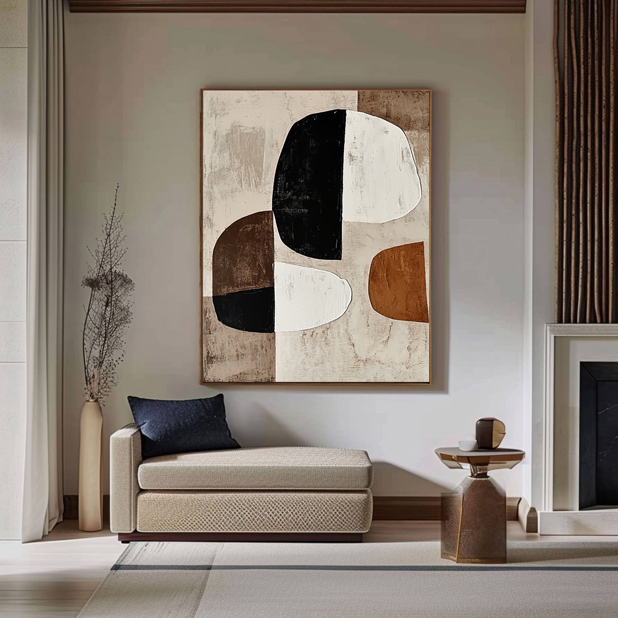 Modern Harmony: Bold Abstract Canvas with Neutral Tones