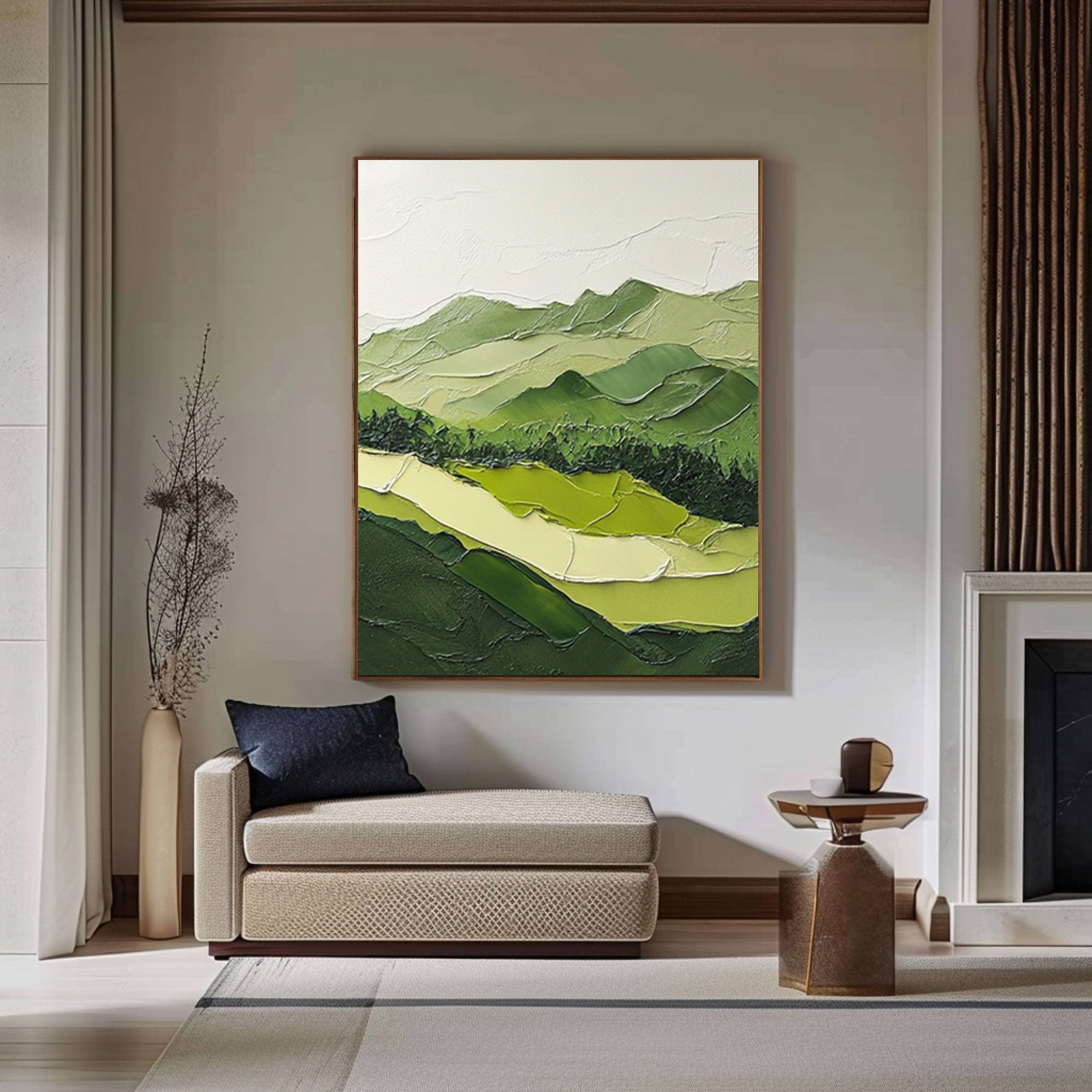 Emerald Horizon: Textured Green Landscape Canvas