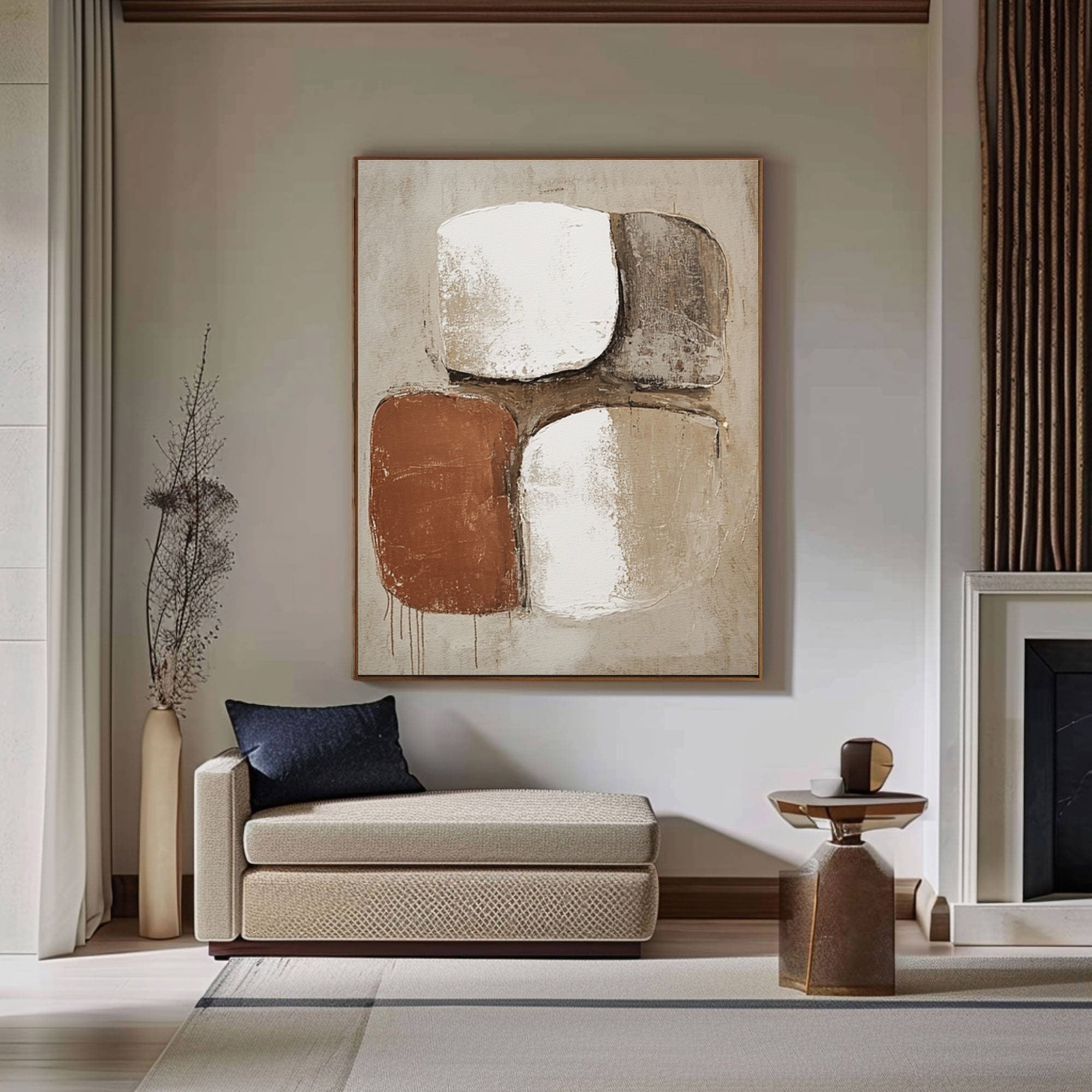 Earthbound Serenity: Modern Abstract Canvas in Warm Neutrals