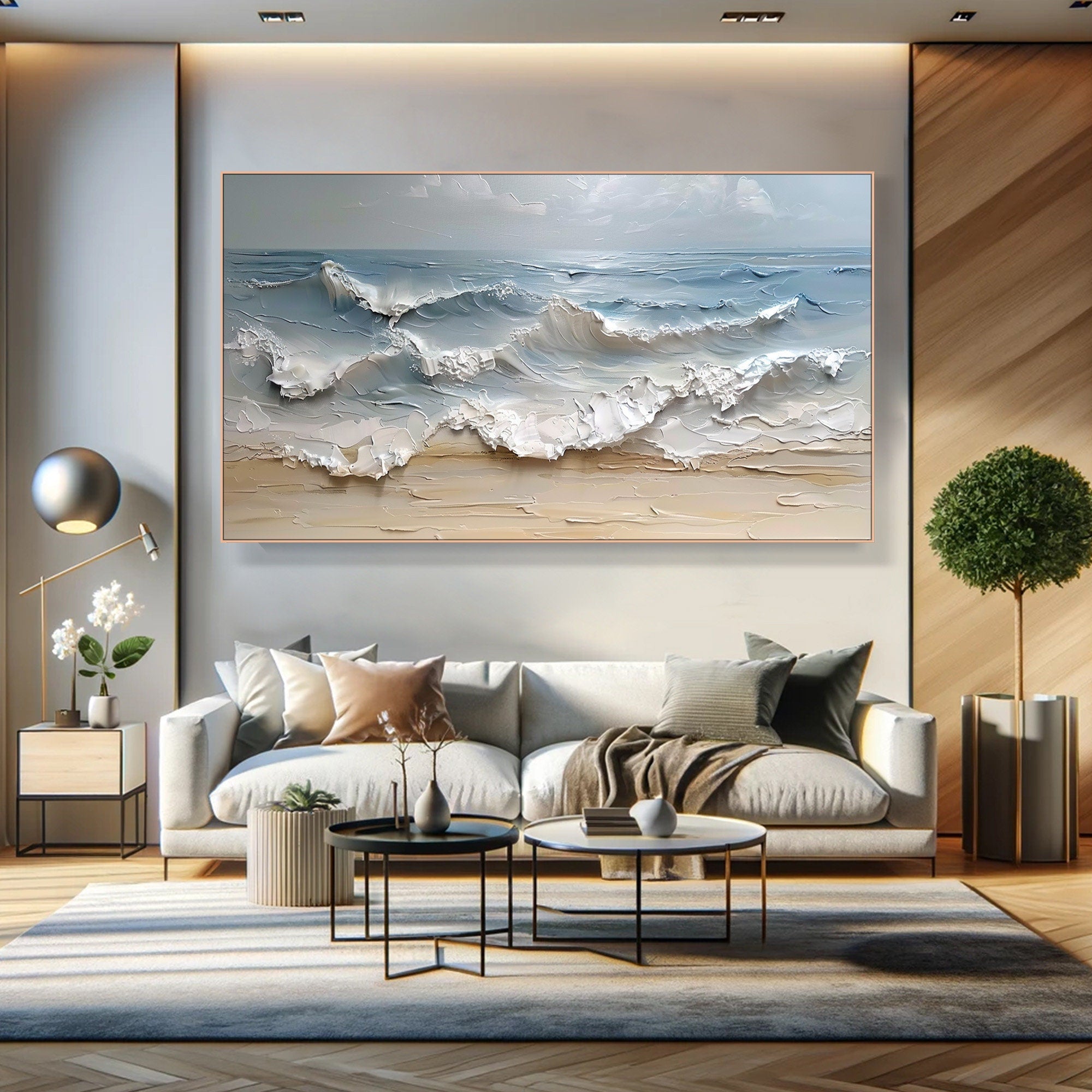 Tranquil Tide: Textured Seascape Canvas Art