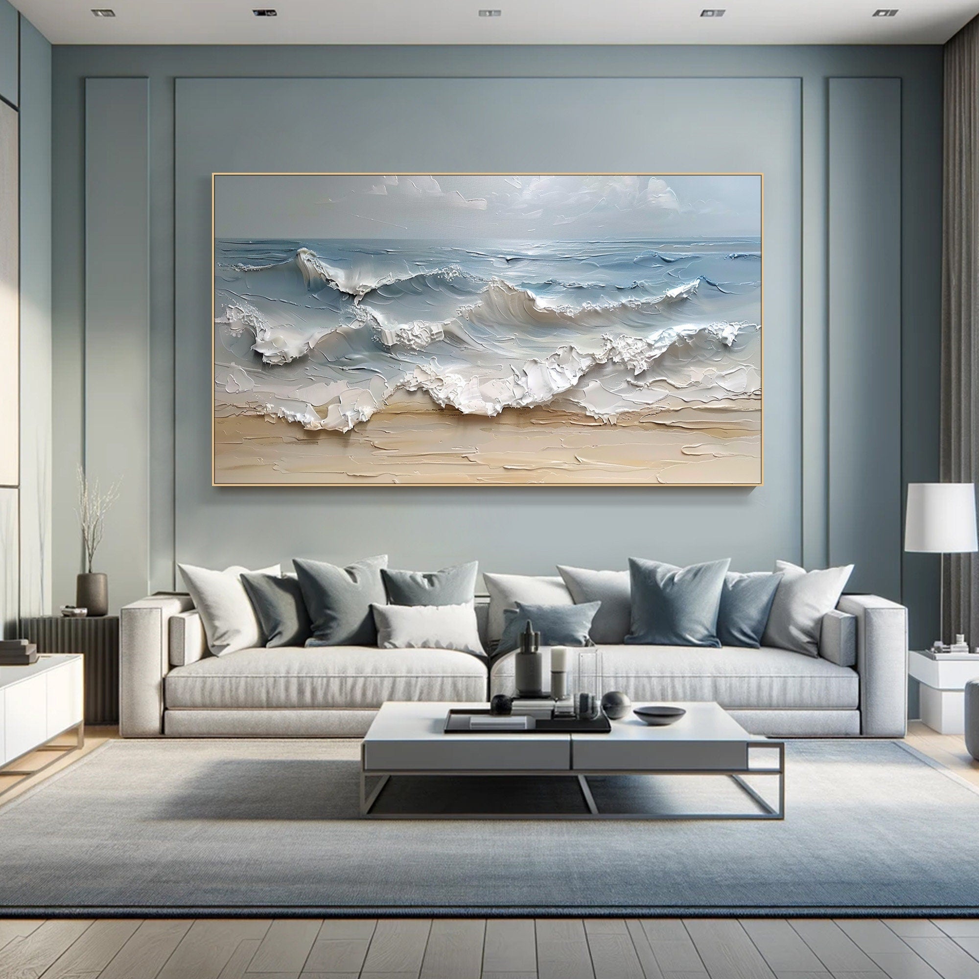 Tranquil Tide: Textured Seascape Canvas Art