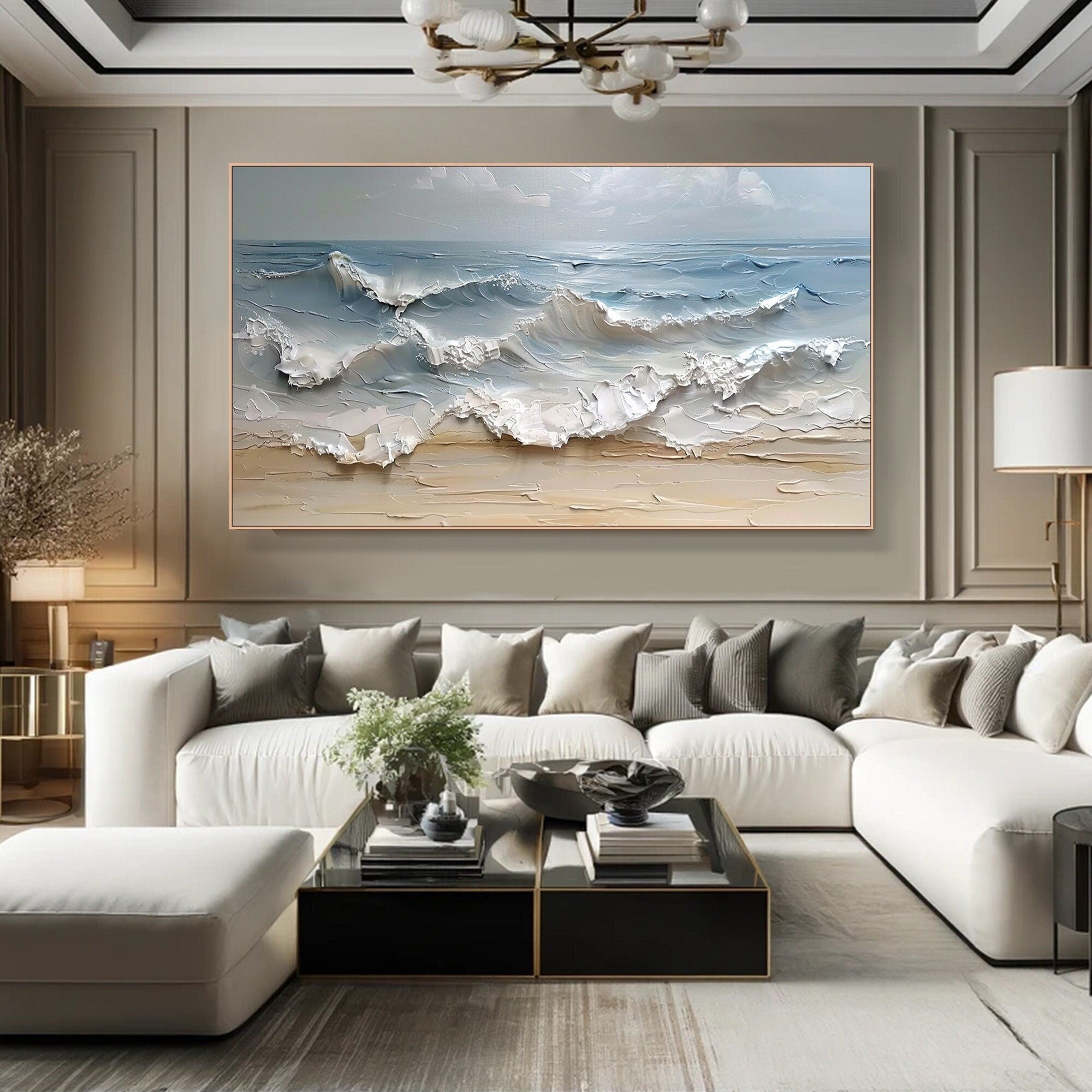 Tranquil Tide: Textured Seascape Canvas Art