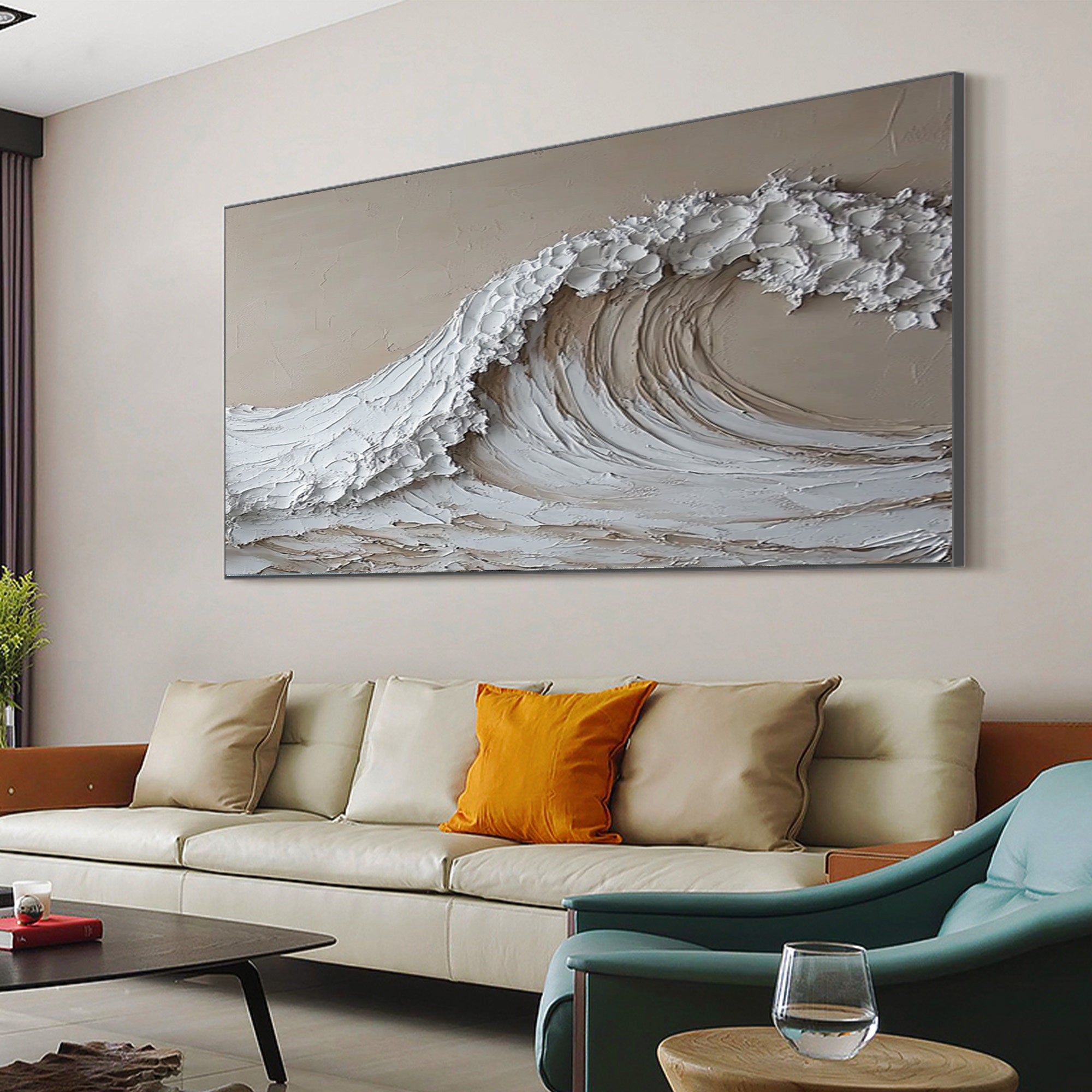 Serenity Crest: Textured Wave Art in Warm Tones