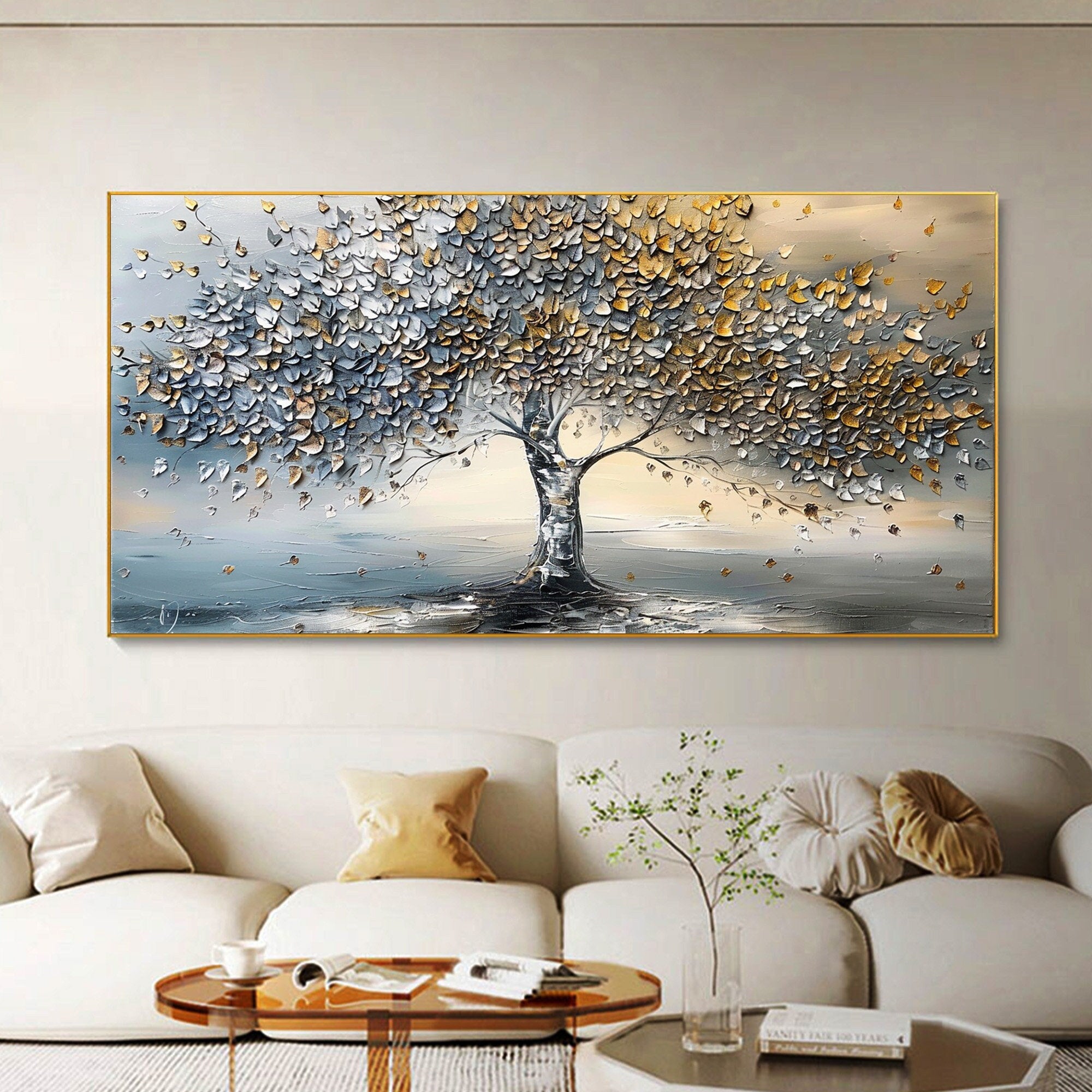 Golden Breeze: Metallic Tree of Life Painting