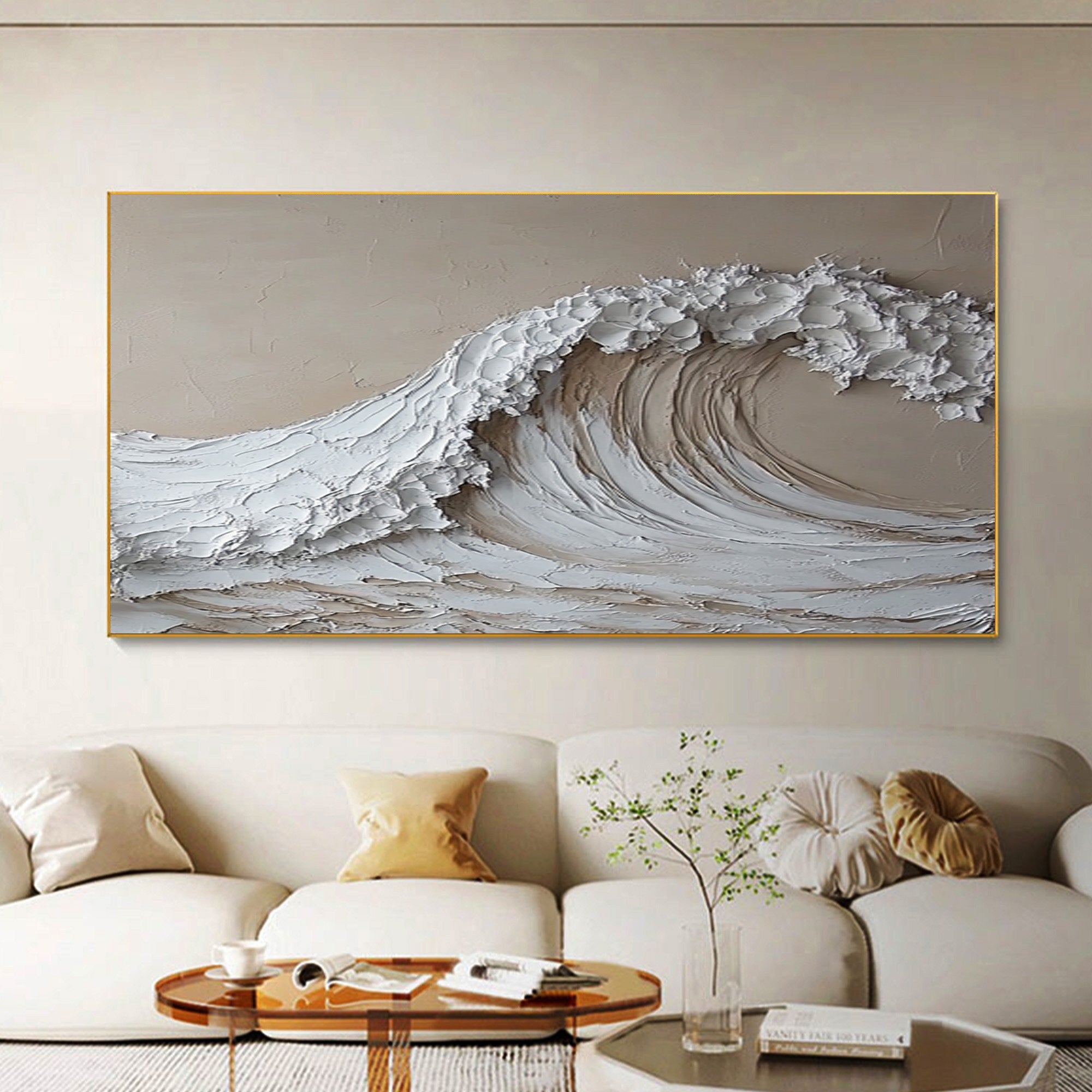 Serenity Crest: Textured Wave Art in Warm Tones